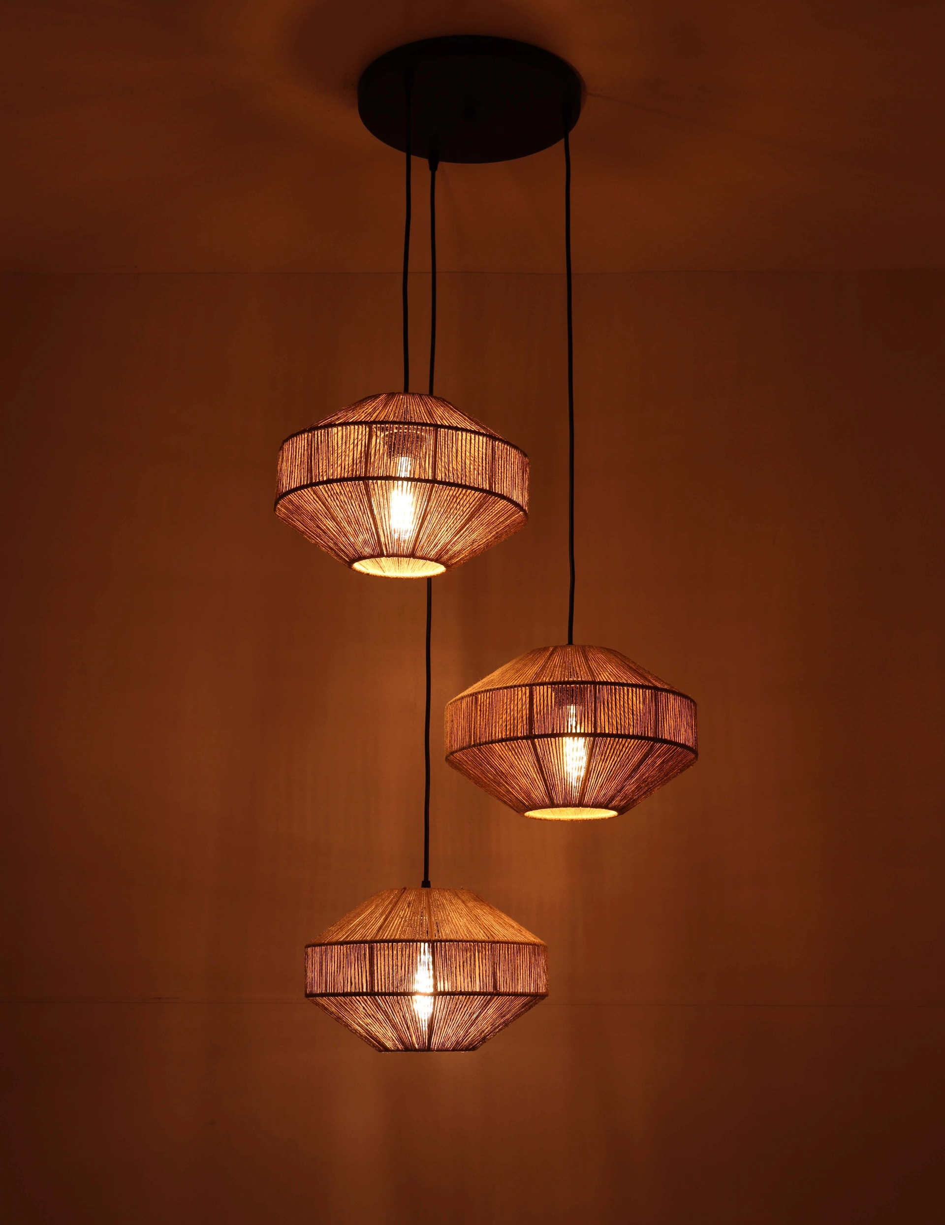 Hanglamp touw 3 lichts zwart, plafondlamp natuurlijk touw 50267