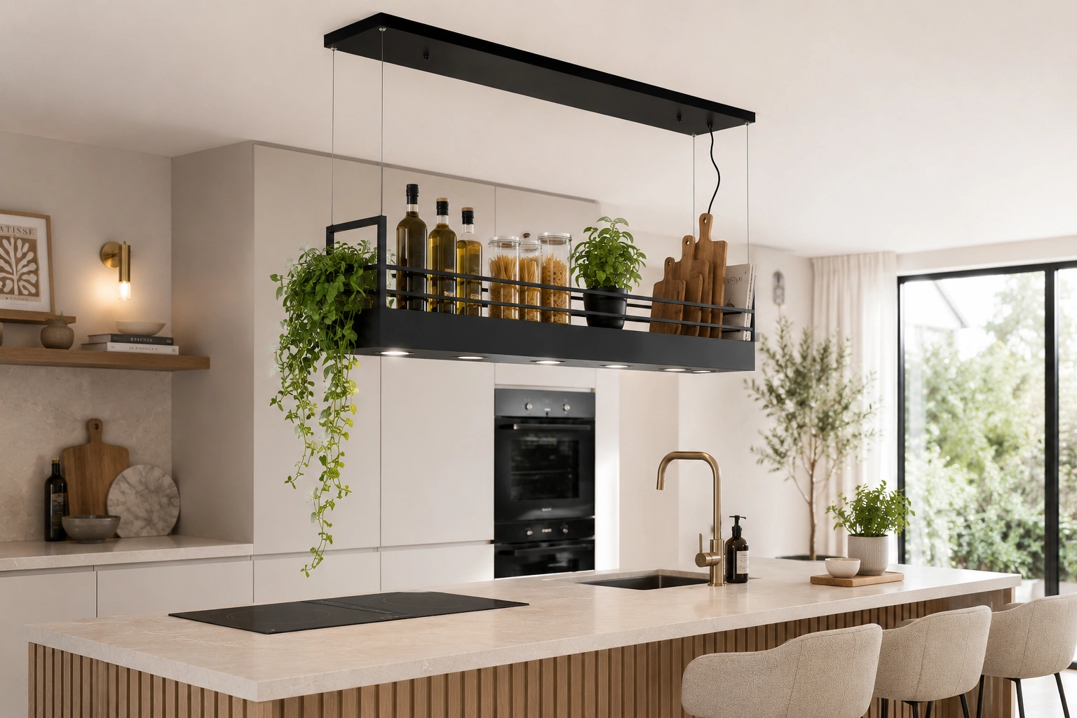 Hanglamp boven kookeiland of keuken met opbergrek - zwart 44496
