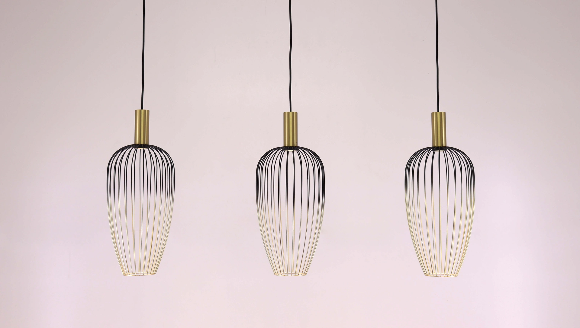 Hanglamp zwart/goud - 3 lichts wire - 100cm 46635