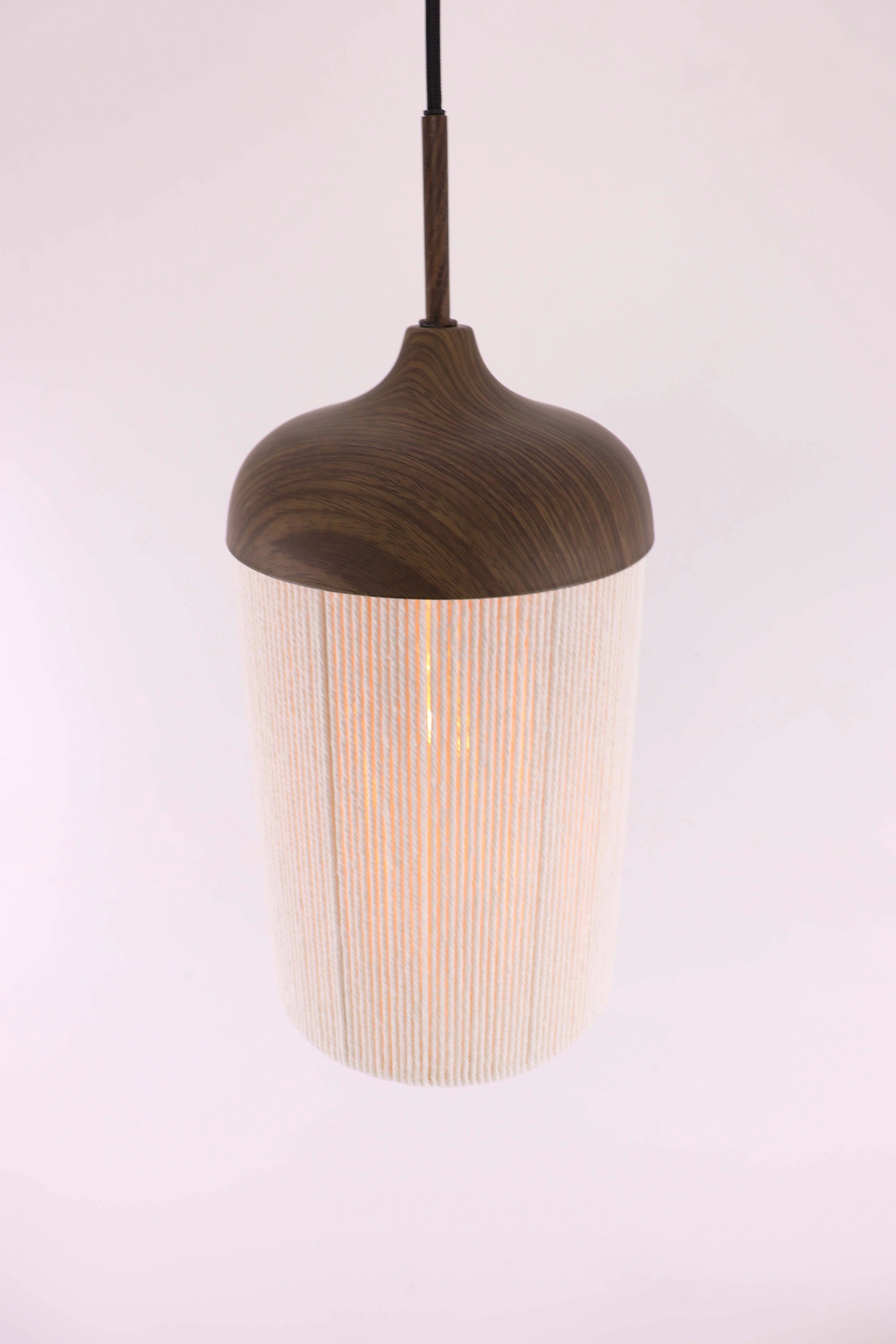 Hanglamp 1 lichts- Donkerhout look creme touwkap - Diameter 16cm  46805