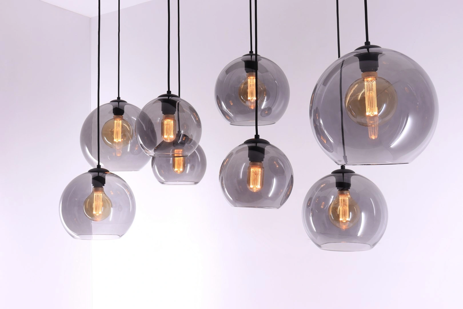 Hanglamp 8lichts - 8 Grey getint glazen - 135cm  50203