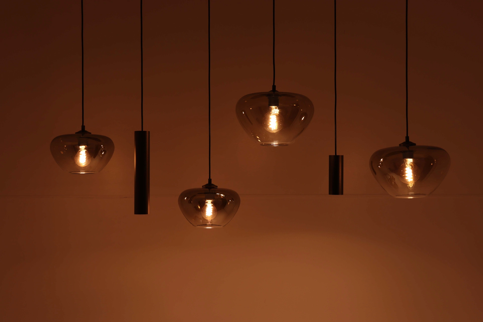 Hanglamp deens ovaal - cacao 6 lichts met genua bruin/helder glas 50279