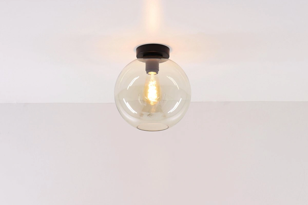 Plafonniere Goud Zwart - Zeer fraaie Amber Bol plafondlamp glas - mat zwart SW10493B