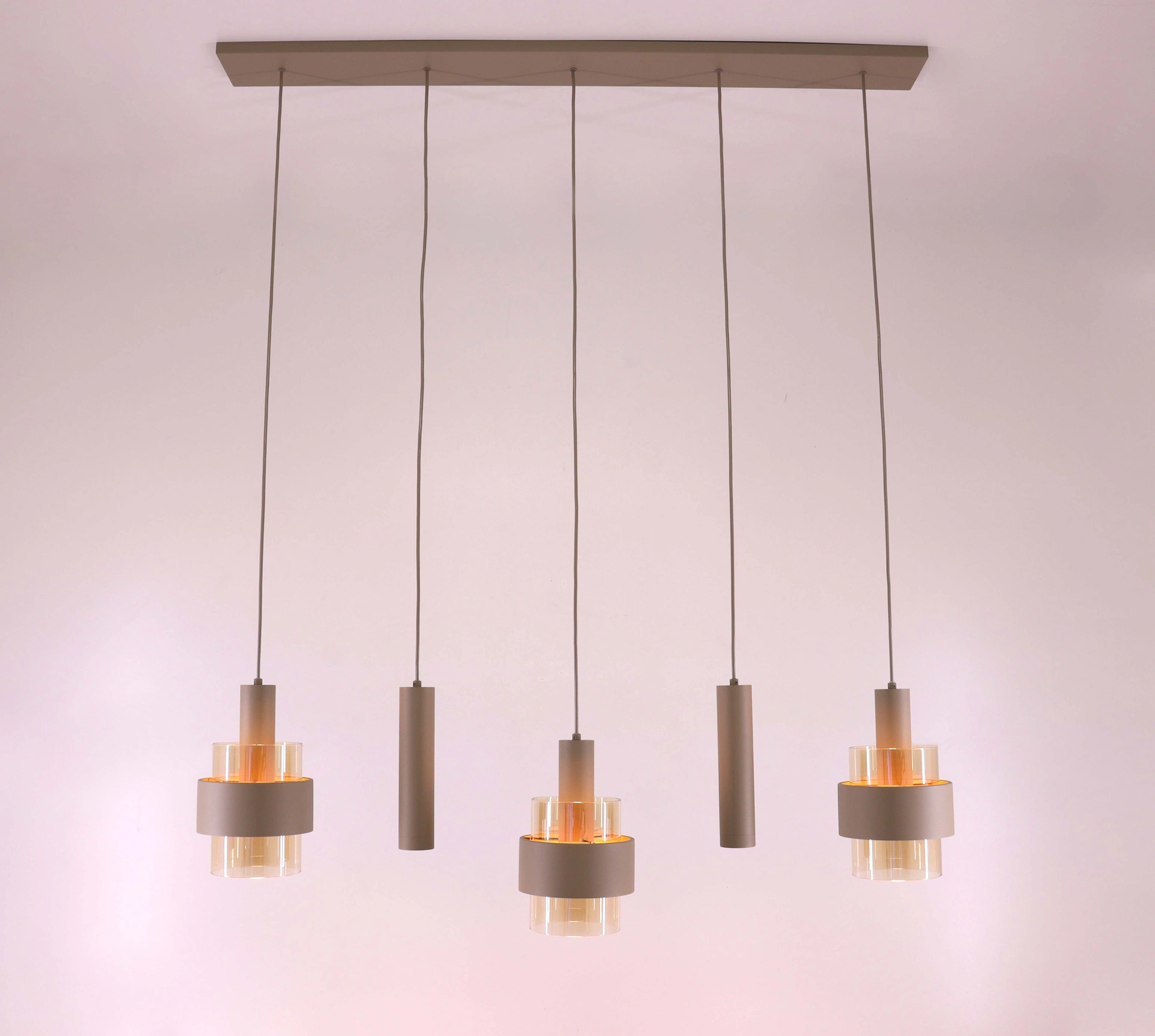 Hanglamp 5 lichts - zandkleur met kokers - Lengte 120cm 46582
