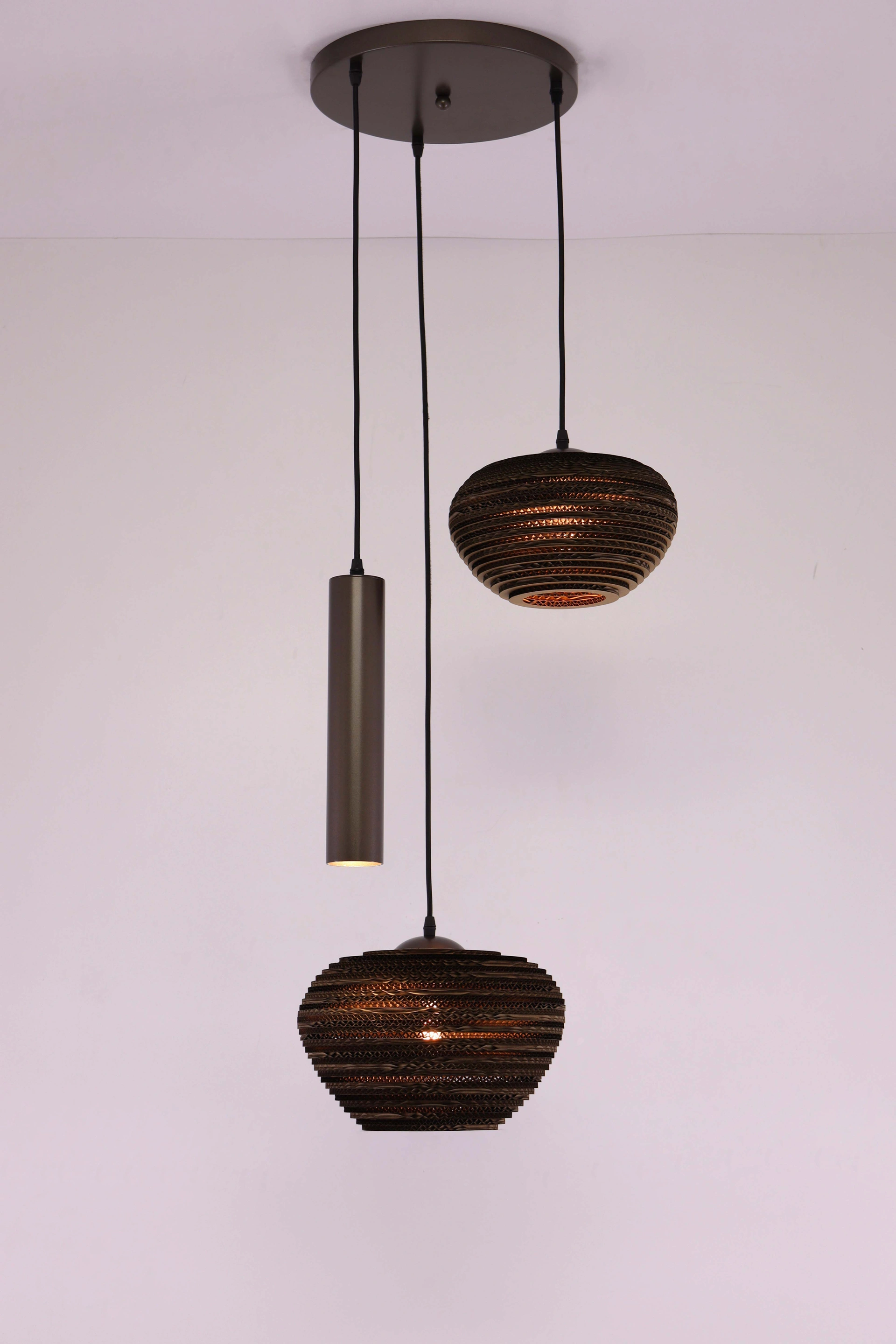 Hanglamp Cacao Bruin 3-lichts – Kartonnen Kappen met Hangkoker – Japandi 50293