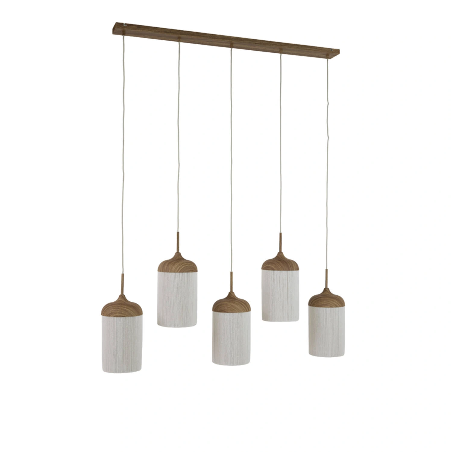 5-lichts Hanglamp Rovena - naturel houtlook met crème touw – 117 cm SW10549