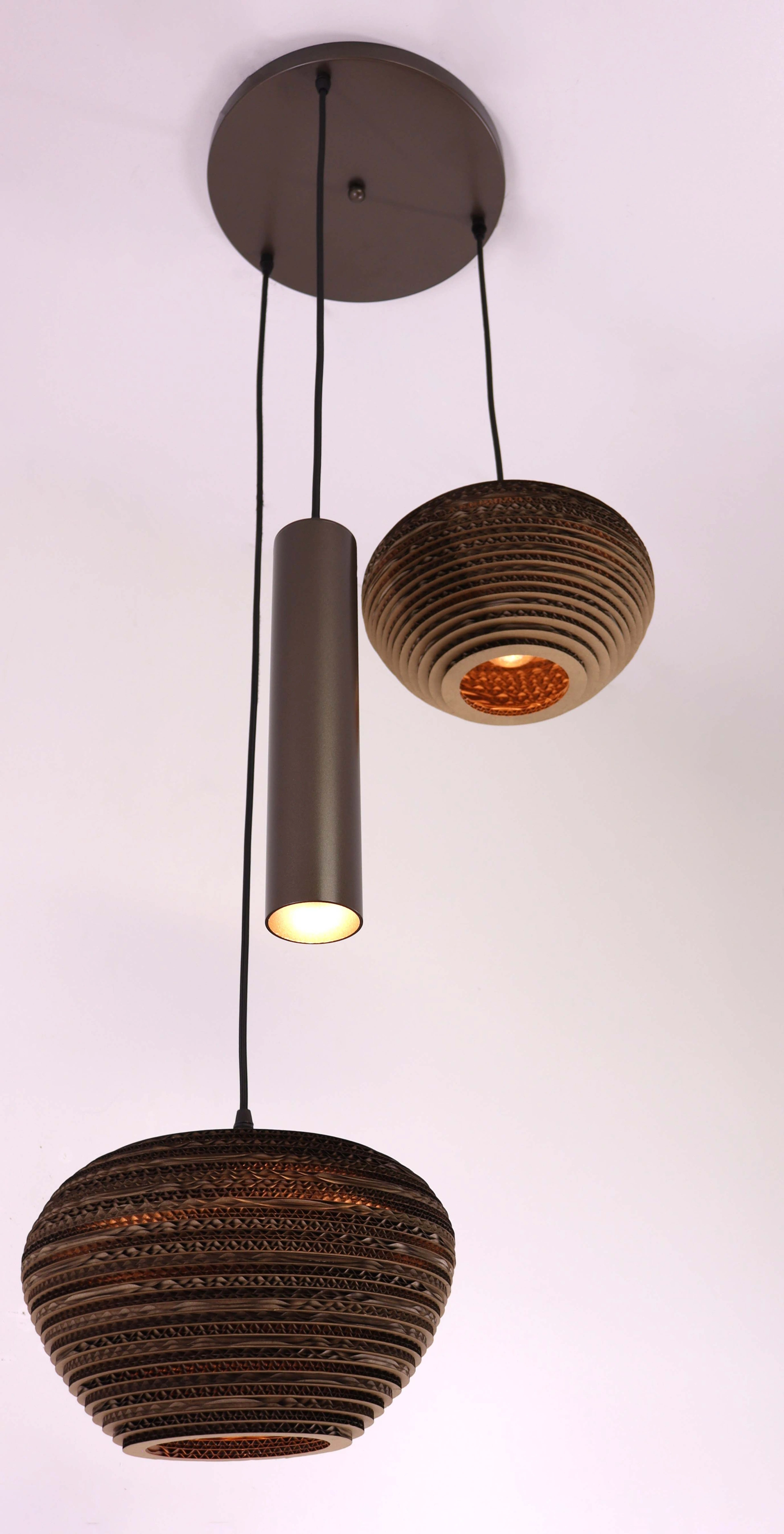 Hanglamp Cacao Bruin 3-lichts – Kartonnen Kappen met Hangkoker – Japandi 50293