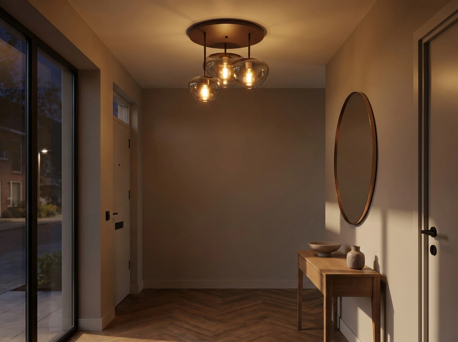 Plafondlamp hal cacao met 3 glazen Ø45 cm 50285