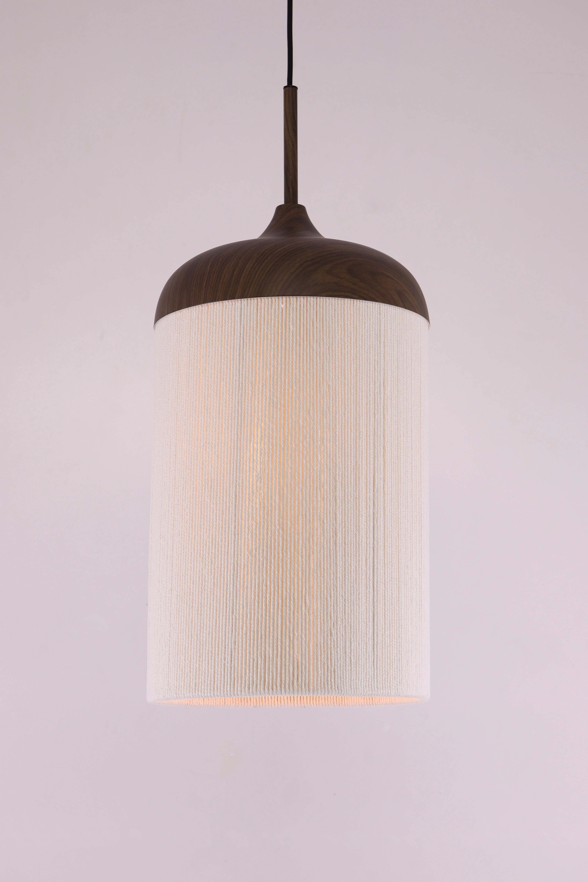 Hanglamp 1 lichts- Metalen donkerhout look creme touwkap - Diameter 27cm 46806