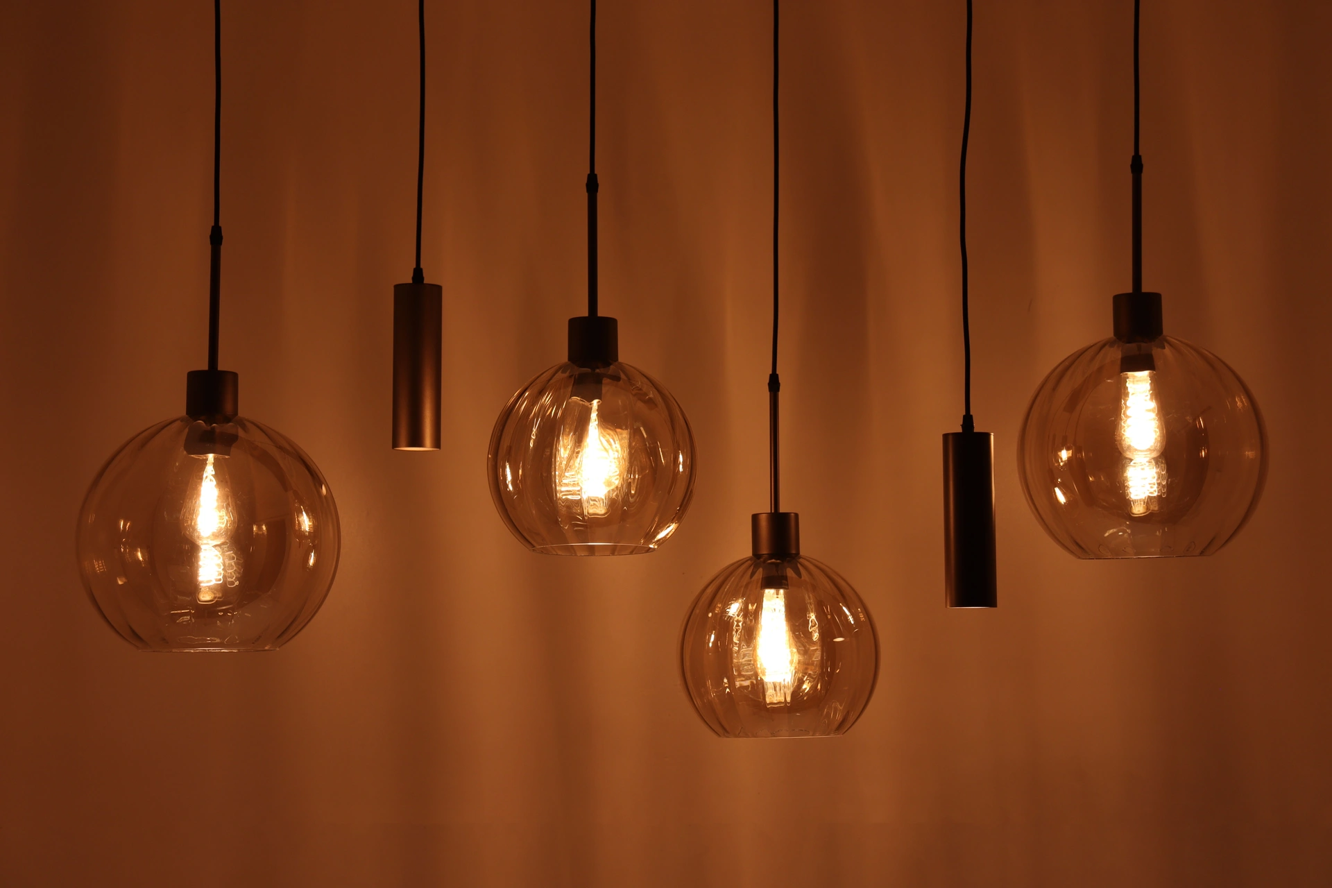 Moderne hanglamp cacao amber glas 130 cm 6 lichts 61215