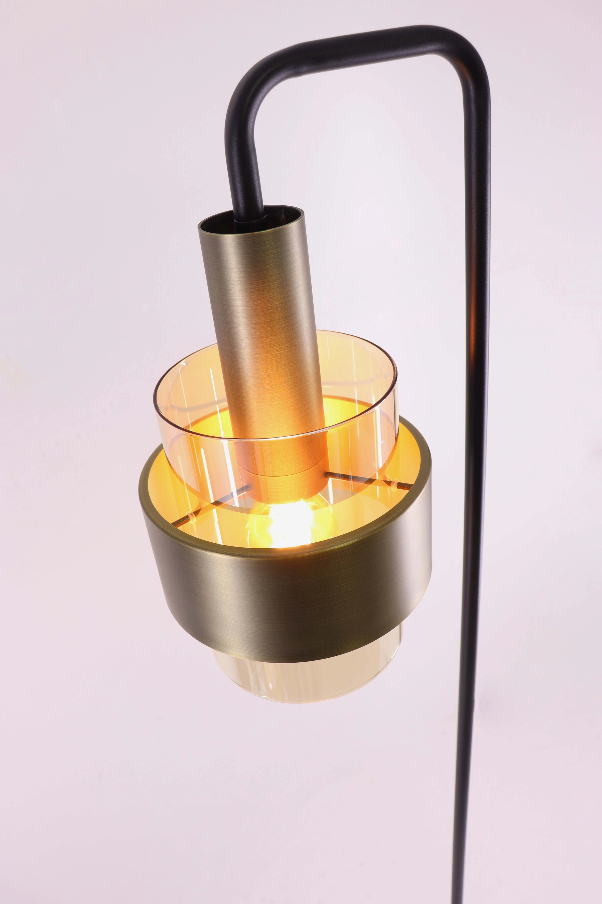 Vloerlamp marrone - brons met amber glas- Hoogte 170cm 46282