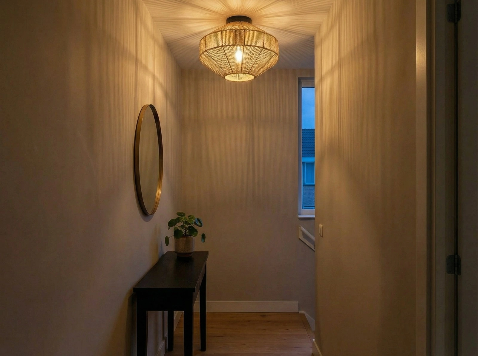 Plafondlamp naturel - touwlamp - zwart - diameter 31cm 44933 PL