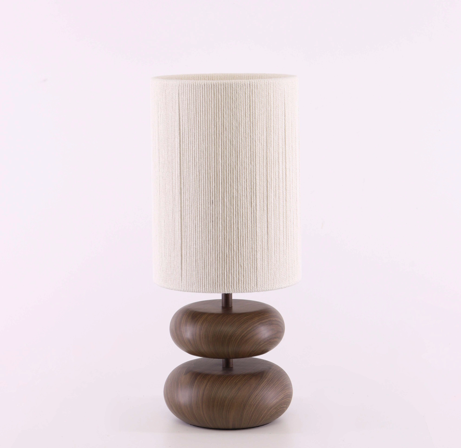 Tafellamp donker metalen houtlook - Creme touw kap - Hoogte 50cm  46474