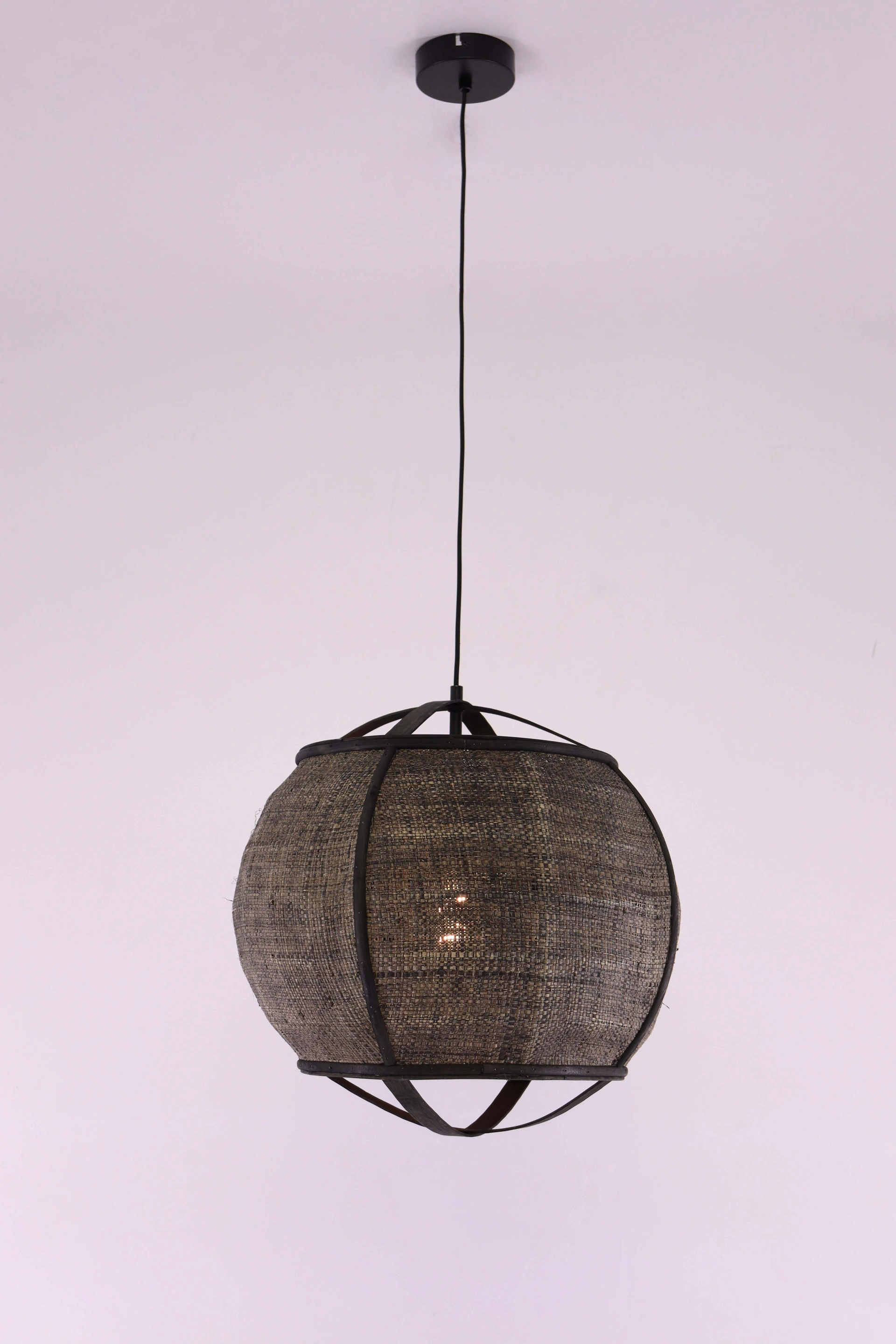Hanglamp donker rotan met houten frame – naturel Ø41 cm 46469