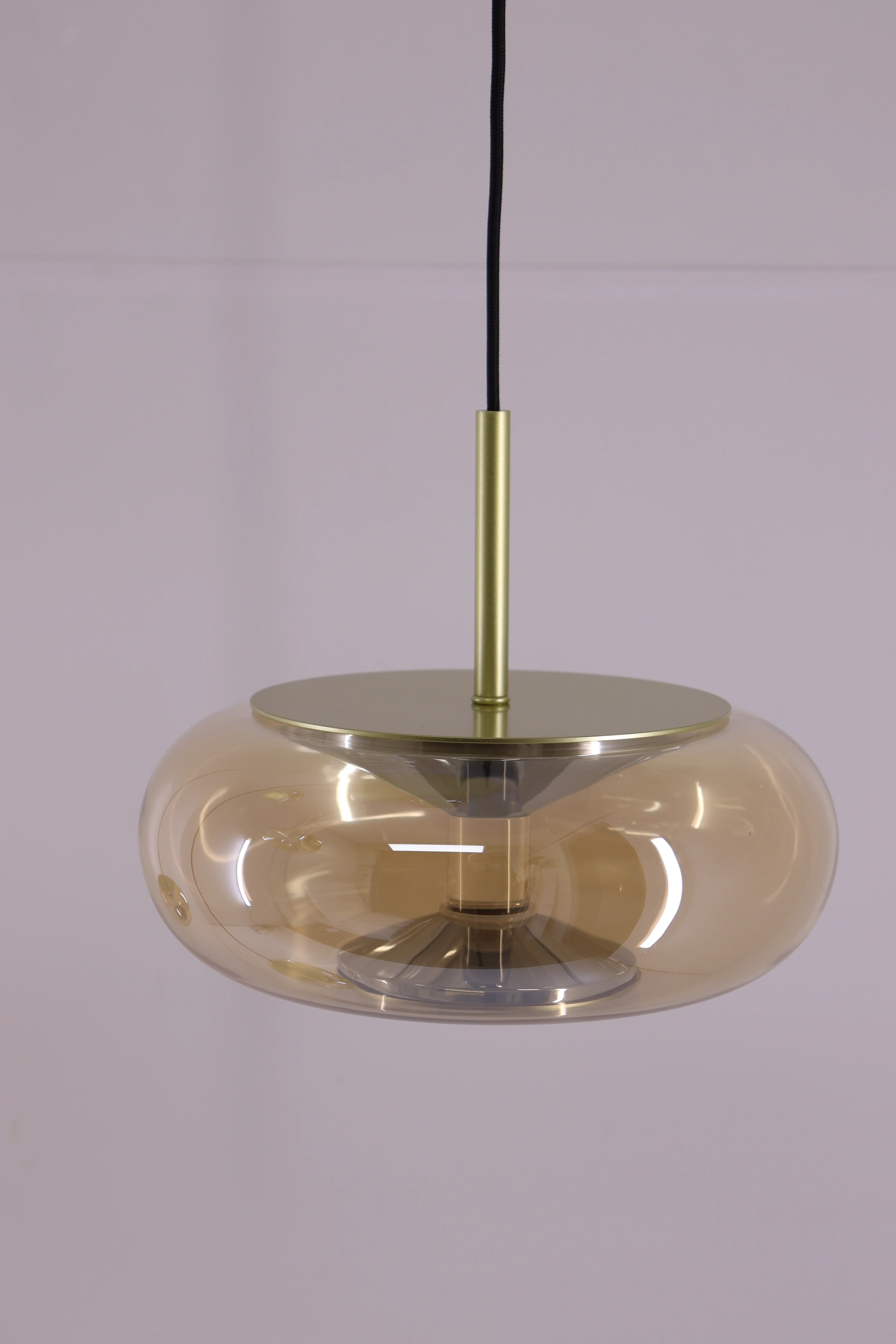 Exclusieve gouden hanglamp 3 amber glazen bollen 140 cm 53005