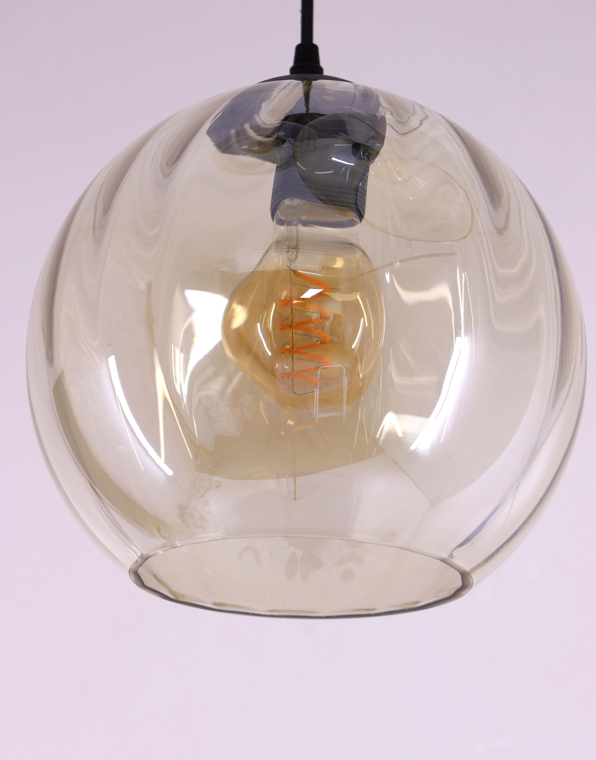 Hanglamp amber glas - 3lichts geribbeld - rond 50270