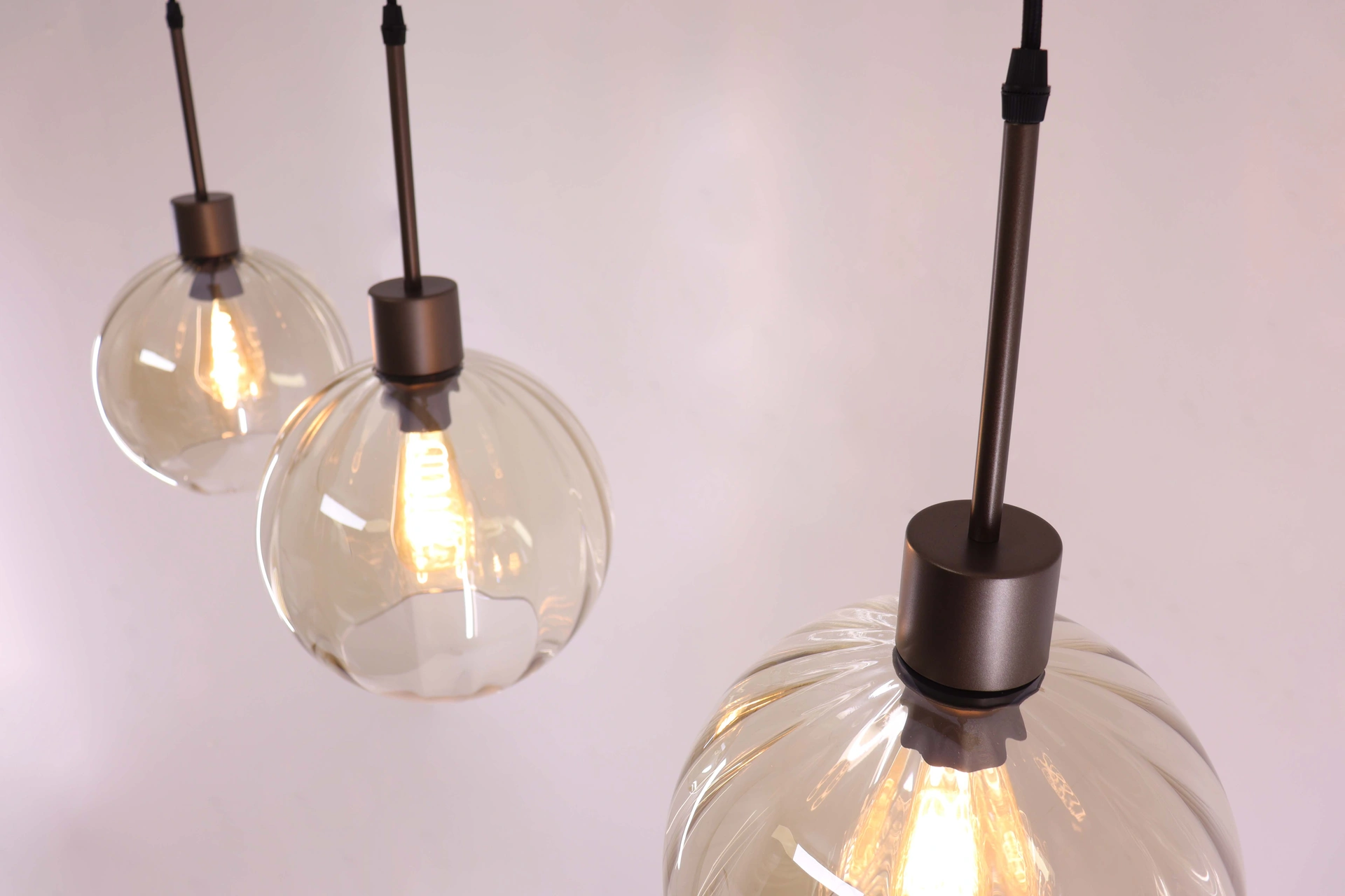 Glazen hanglamp amber bollen cacao 3 lichts 100 cm 61213