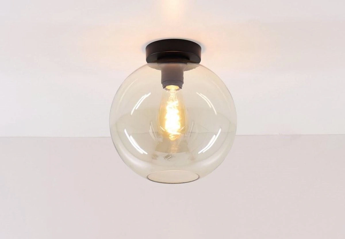 Plafonniere Goud Zwart - Zeer fraaie Amber Bol plafondlamp glas - mat zwart SW10493B