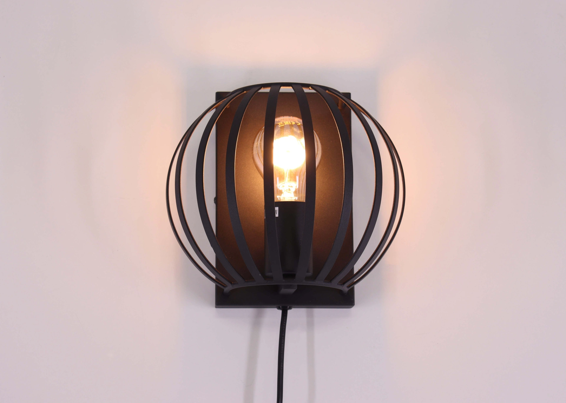 Wandlamp zwart staal 1-lichts E27 – open draad design 61112