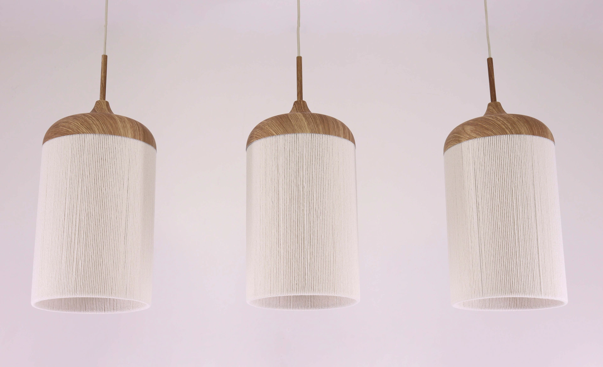 Hanglamp 3 lichts - Naturel metalen houtlook creme touwkappen - Lengte 90cm 46807