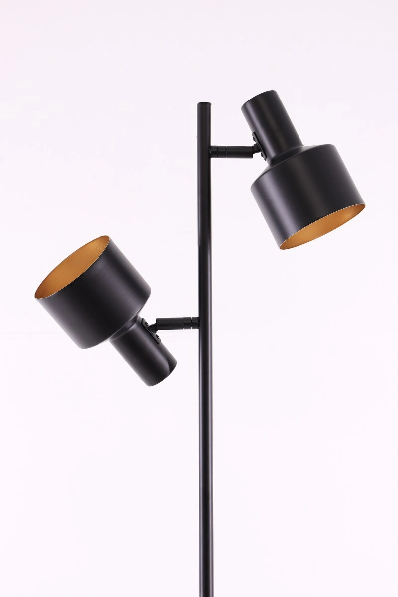 Vloerlamp zwart met goud brons binnenkant  - 2 verstelbare lichtpunten 44677