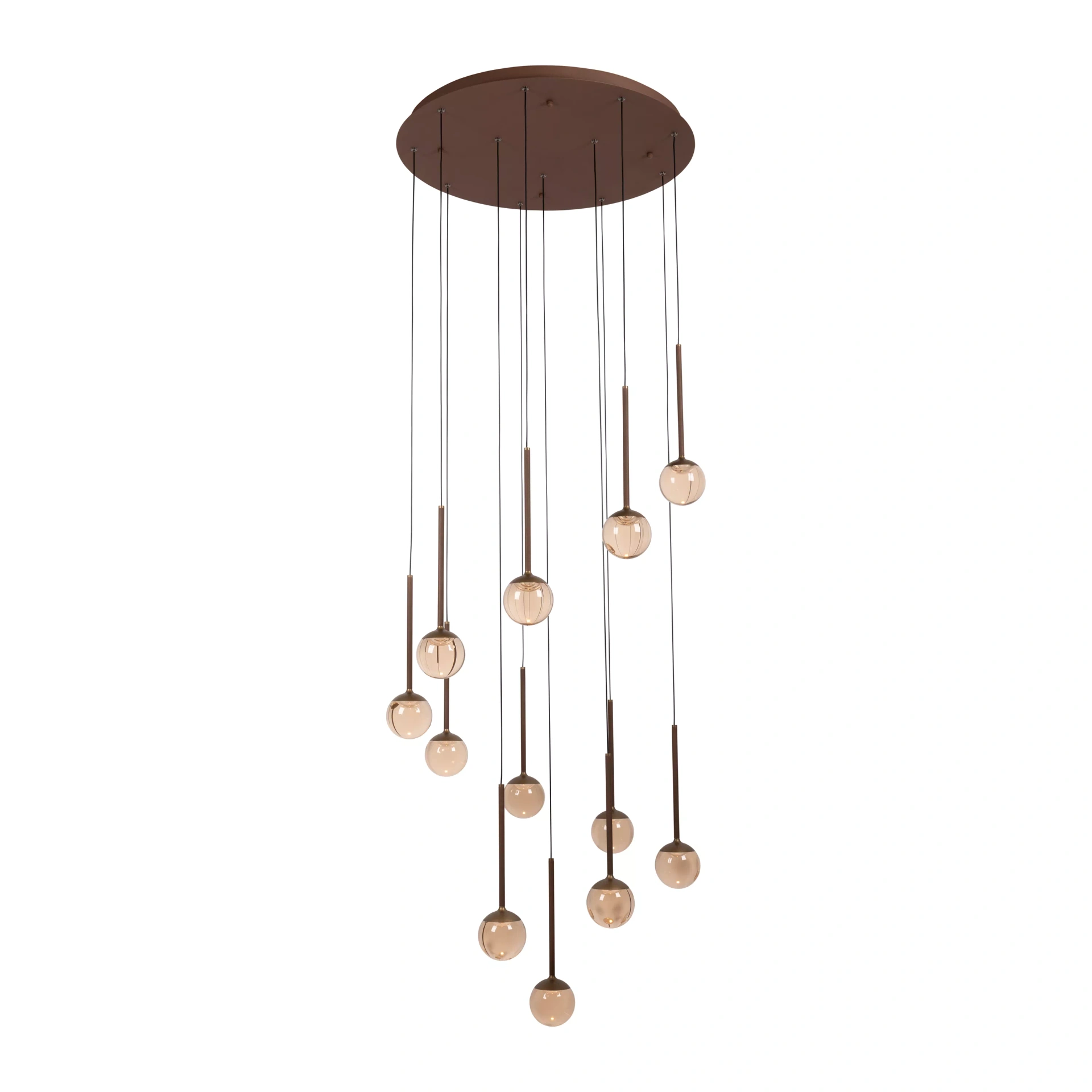 Dimbare LED videlamp koffiekleur met 12 amberkleurige glazen bollen – Ø 69,9 cm 46198