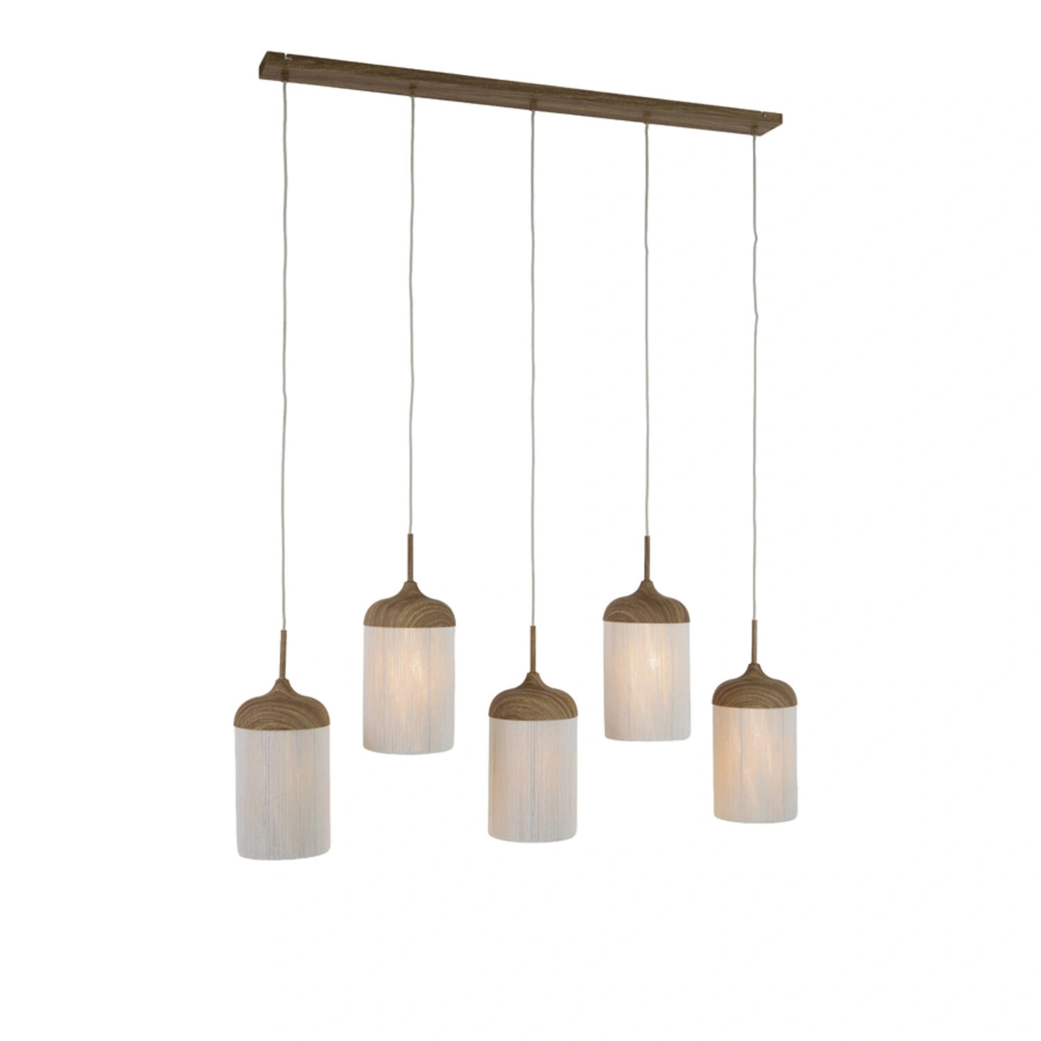 5-lichts Hanglamp Rovena - naturel houtlook met crème touw – 117 cm SW10549