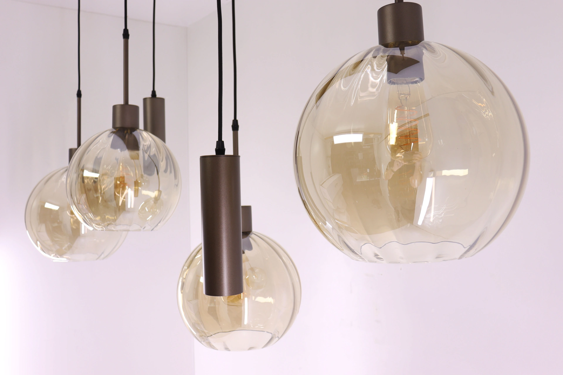 Moderne hanglamp cacao amber glas 130 cm 6 lichts 61215