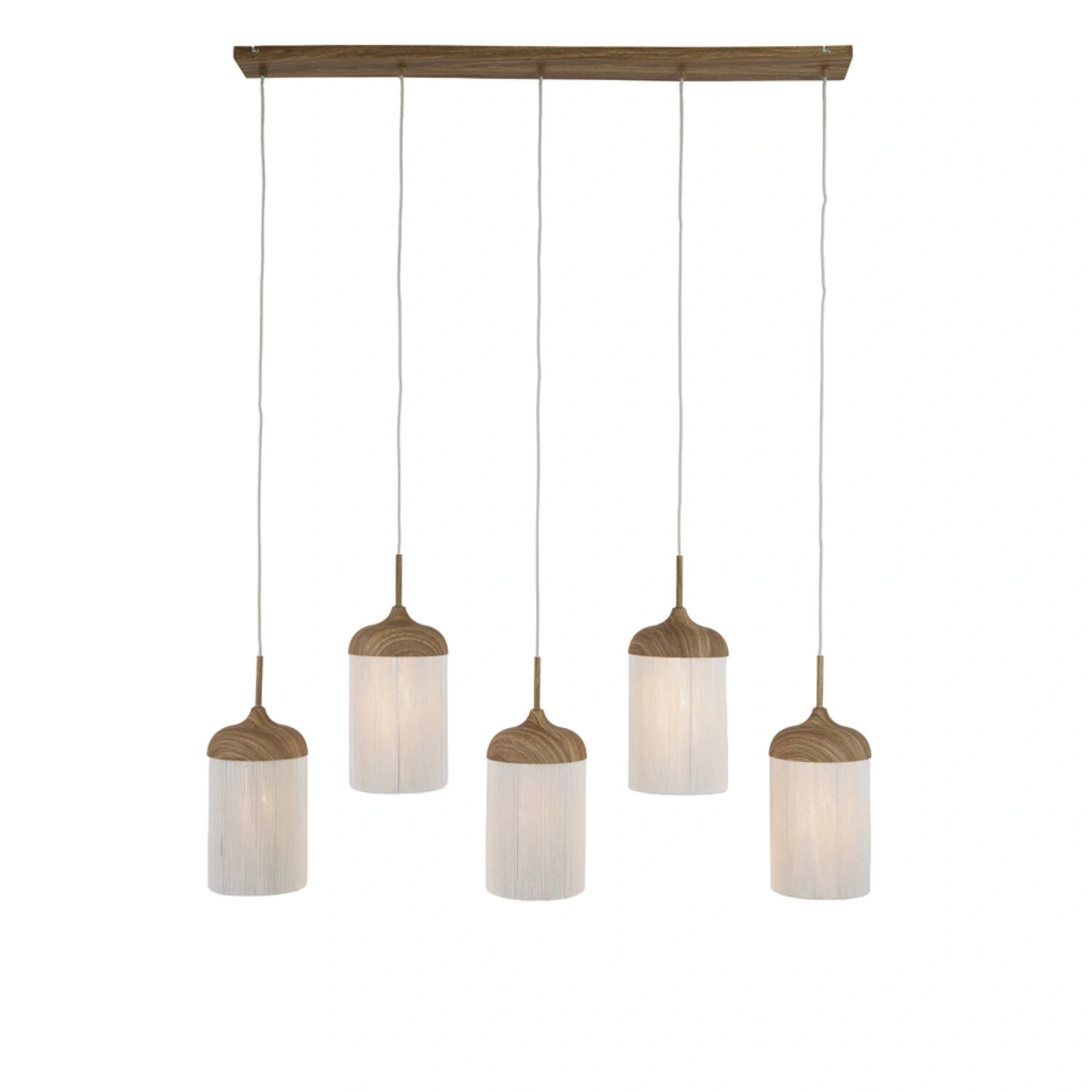 5-lichts Hanglamp Rovena - naturel houtlook met crème touw – 117 cm SW10549
