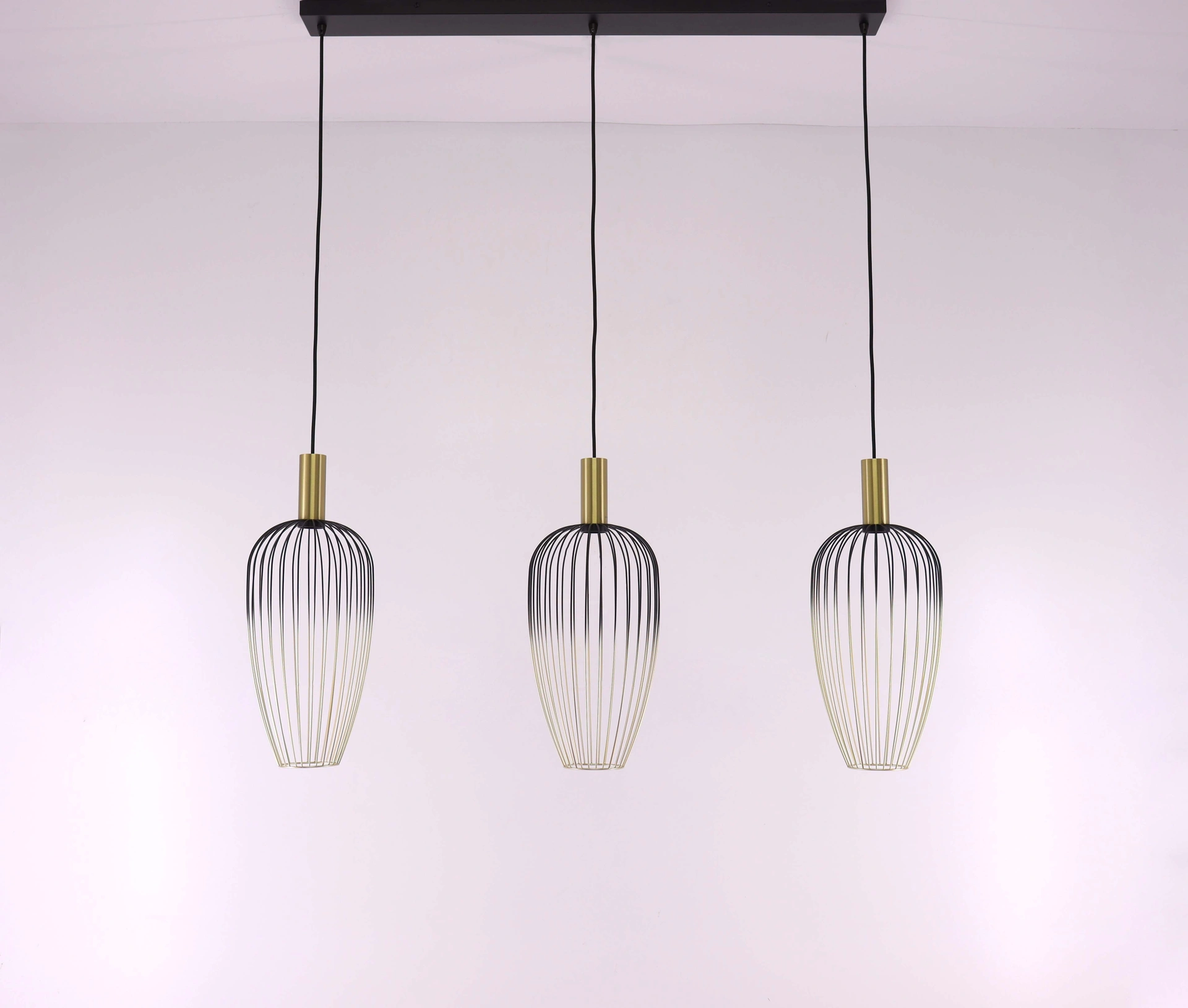 Hanglamp zwart/goud - 3 lichts wire - 100cm 46635
