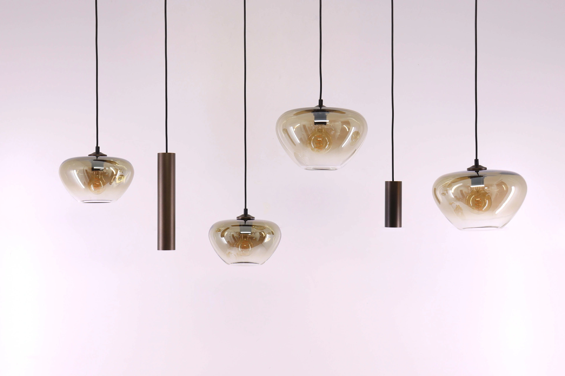 Hanglamp deens ovaal - cacao 6 lichts met genua bruin/helder glas 50279