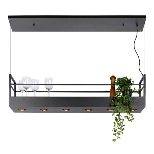 Hanglamp boven kookeiland of keuken met opbergrek - zwart 44496