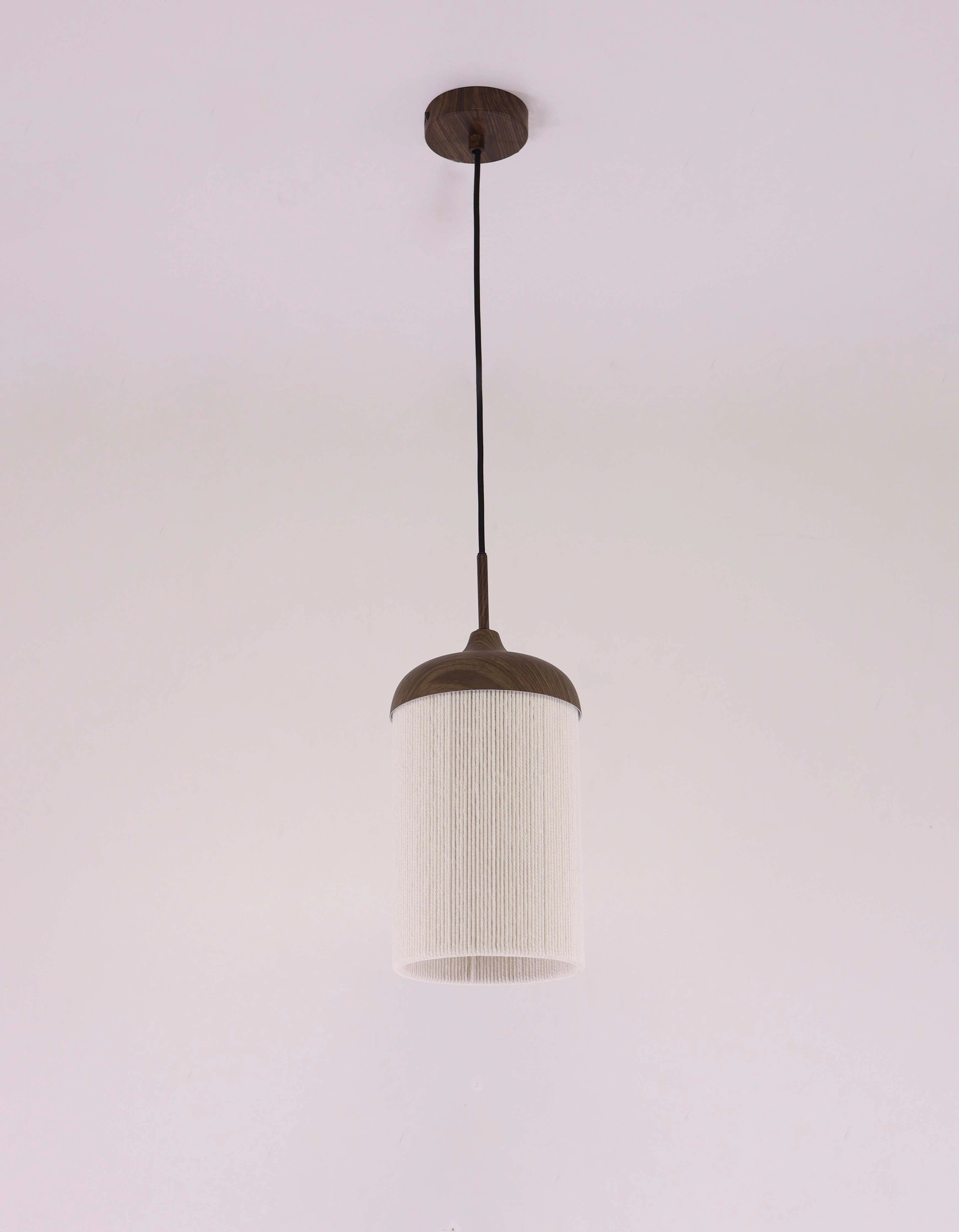 Hanglamp 1 lichts- Donkerhout look creme touwkap - Diameter 16cm  46805