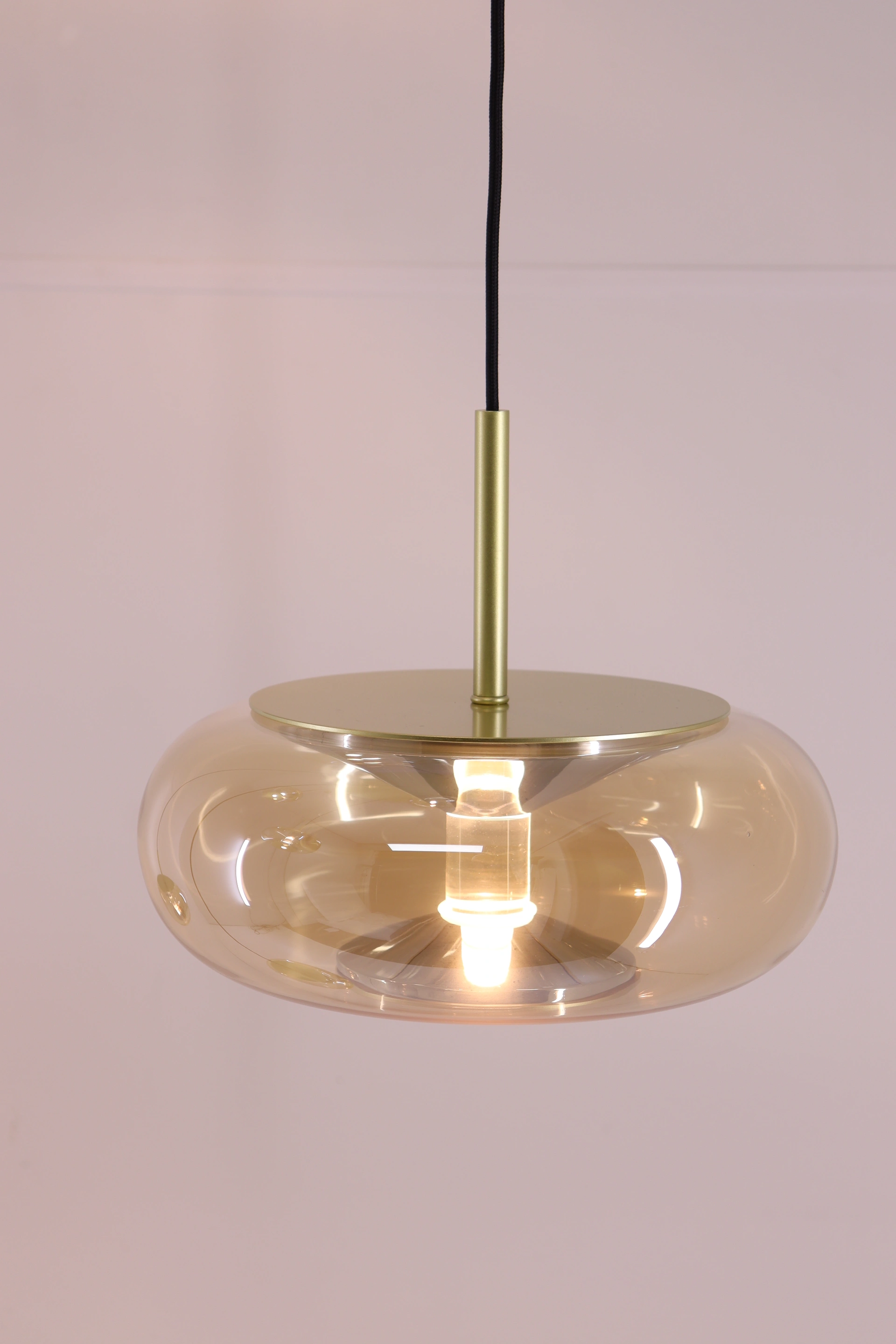 Exclusieve gouden hanglamp 3 amber glazen bollen 140 cm 53005