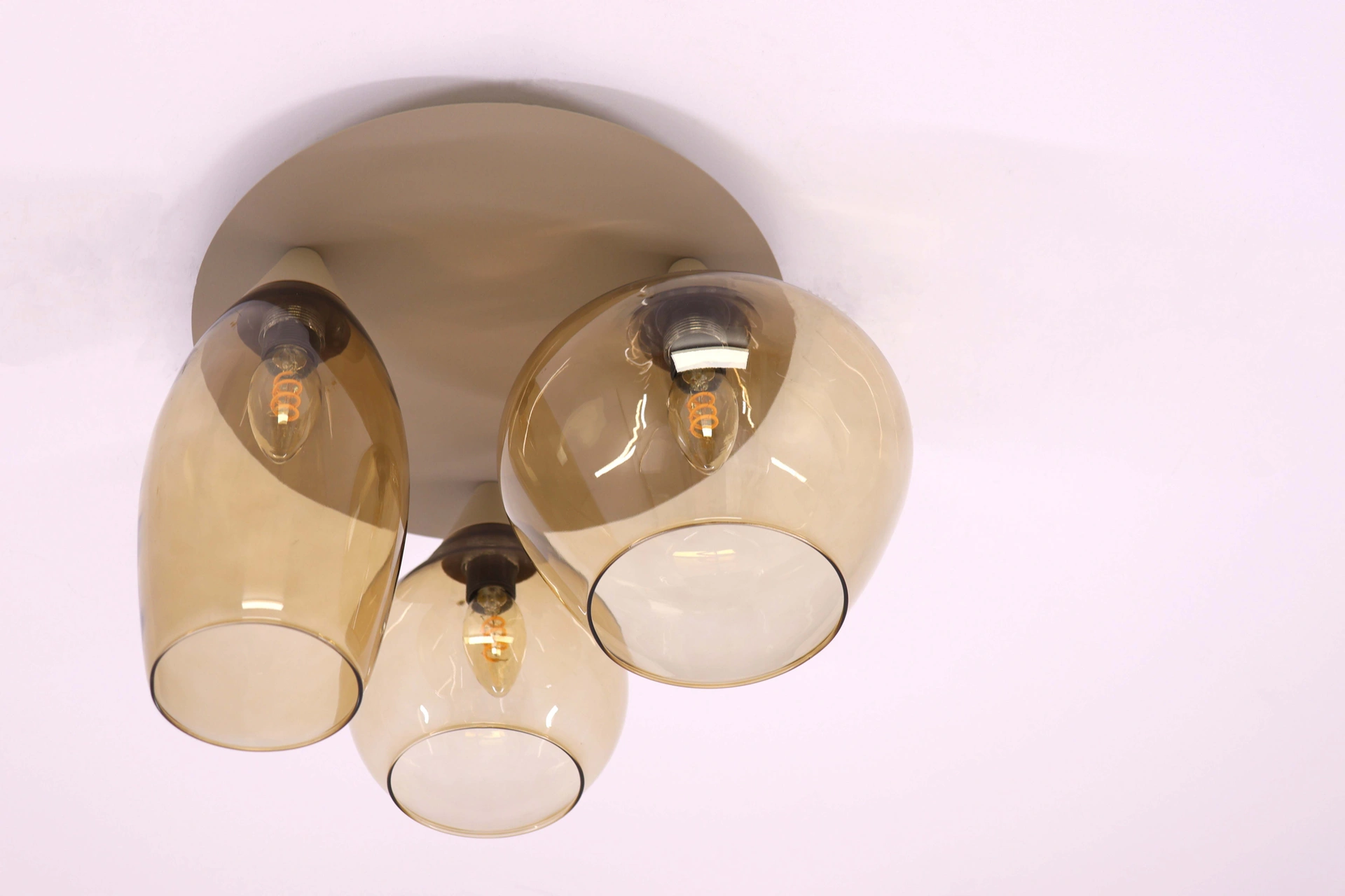 Plafondlamp Zand/Beige met Amber Glas – 3-lichts – Ø32 cm – E14 46948