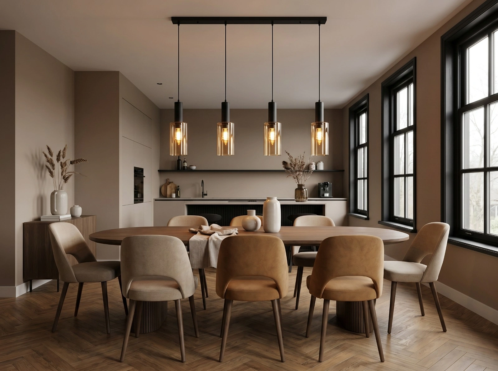 Hanglamp amber glas – 4 x E27 – 140 cm – Embar serie