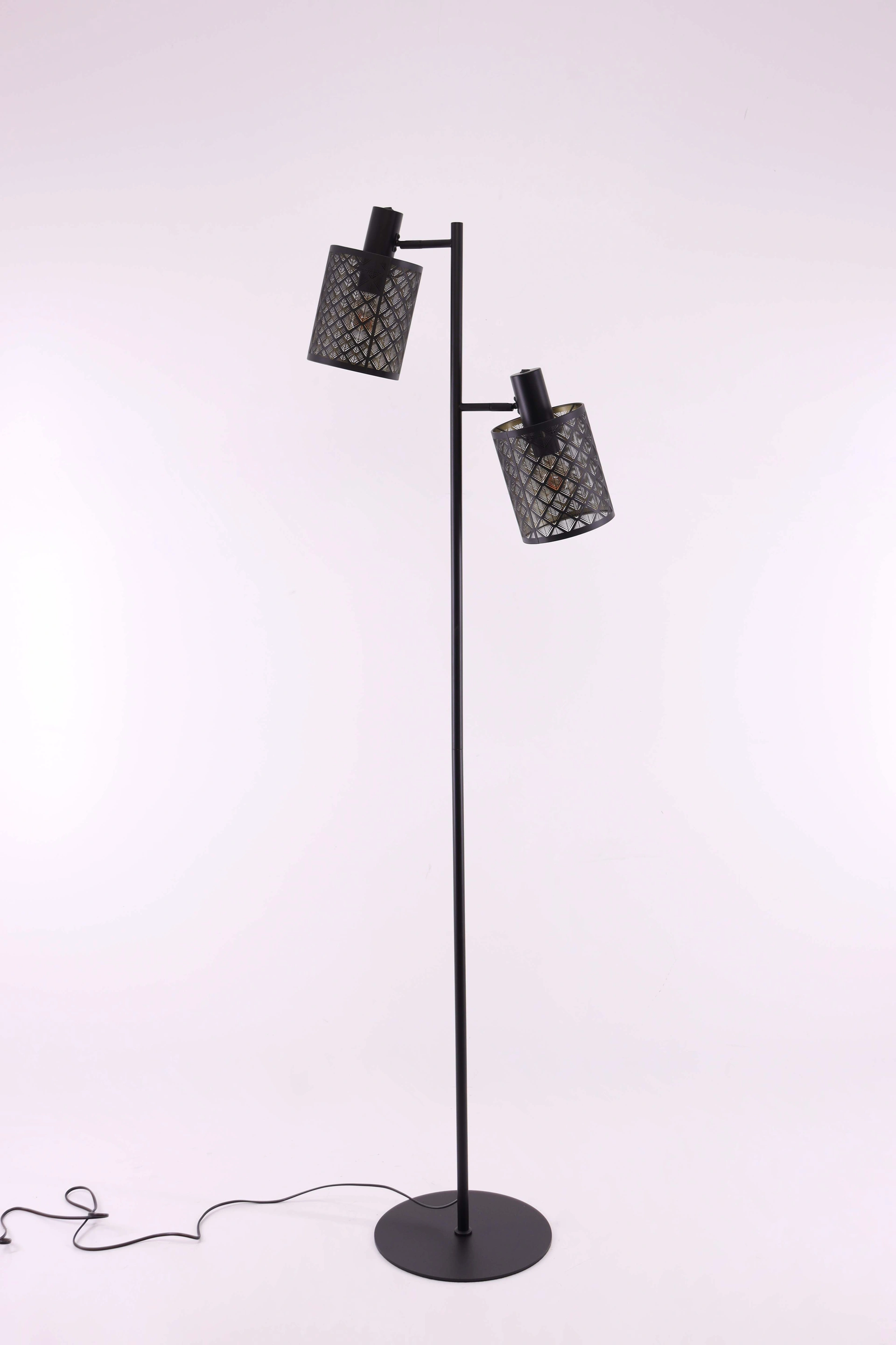 Vloerlamp 2 lichts - zwart met goud - Hoogte 166cm 46646
