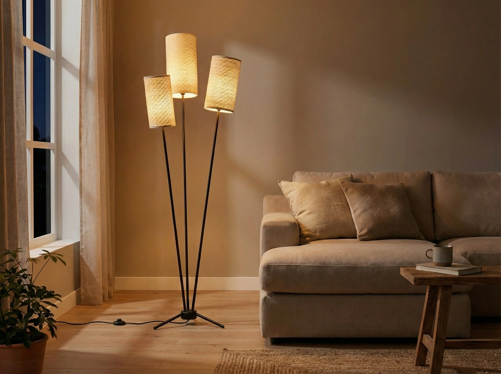 Vloerlamp - 3lichts - Stoffen kappen - Hoogte 170cm 46299