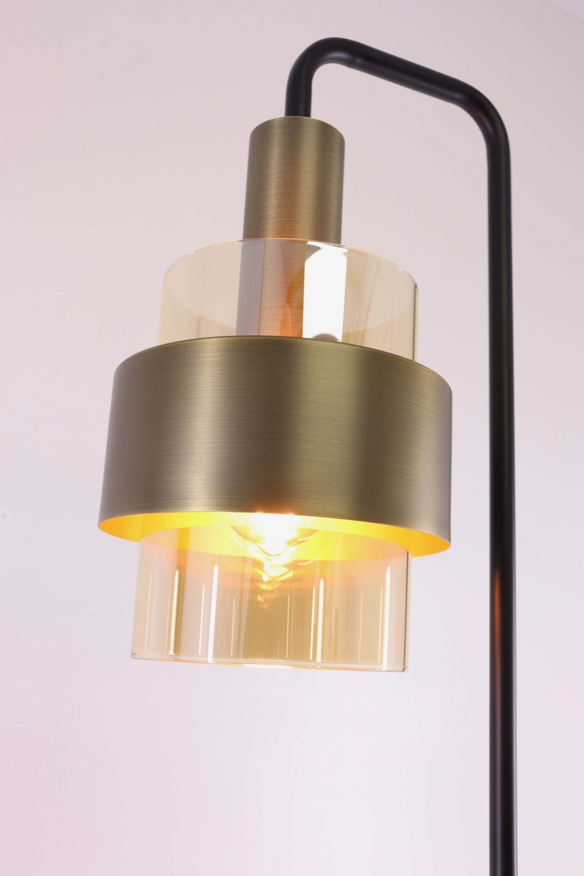 Vloerlamp marrone - brons met amber glas- Hoogte 170cm 46282
