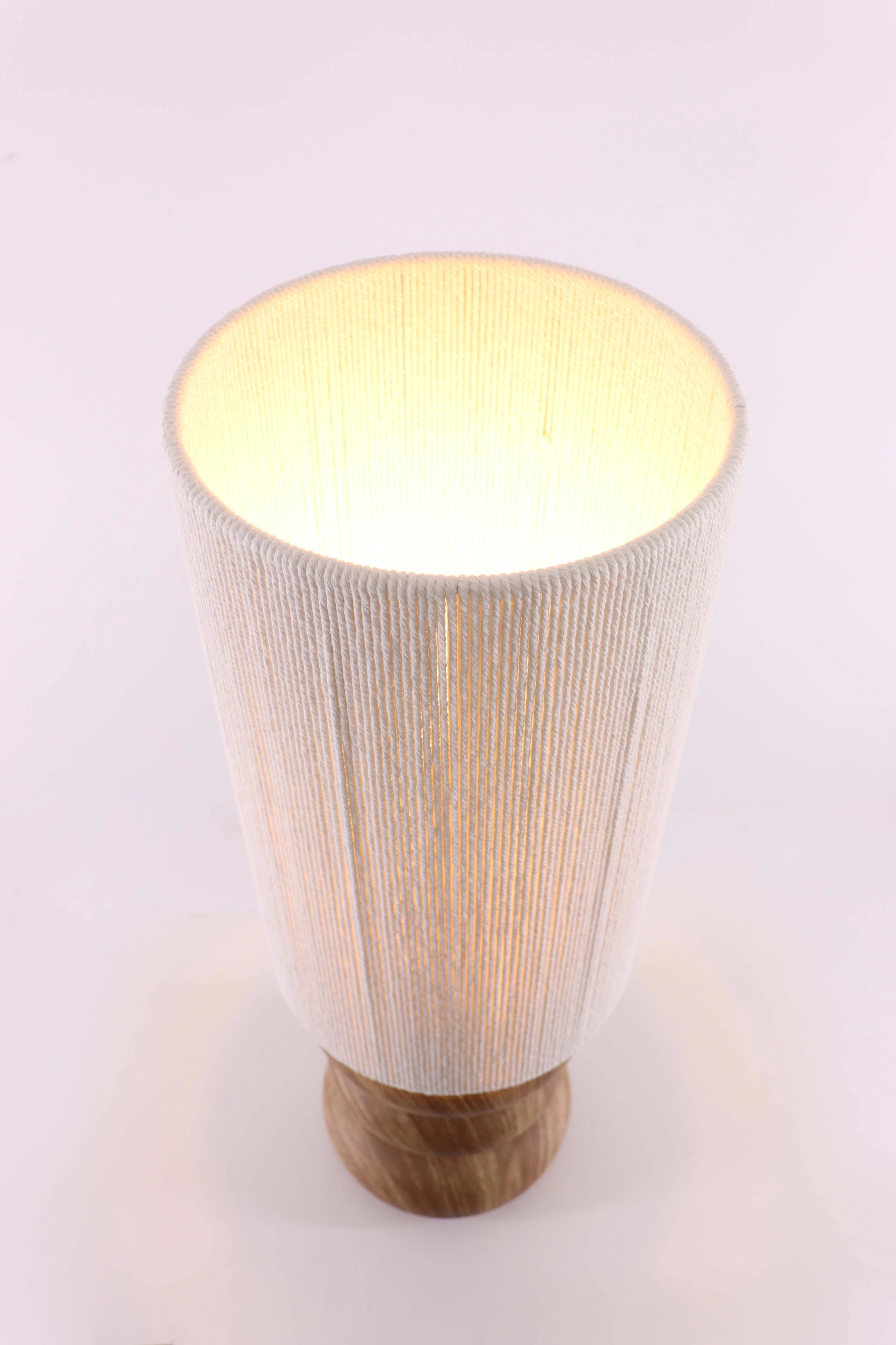 Tafellamp naturel metalen houtlook - Creme touw kap - Hoogte 67cm 46522