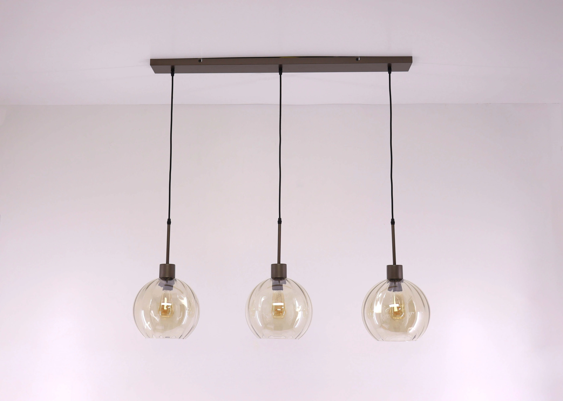 Glazen hanglamp amber bollen cacao 3 lichts 100 cm 61213