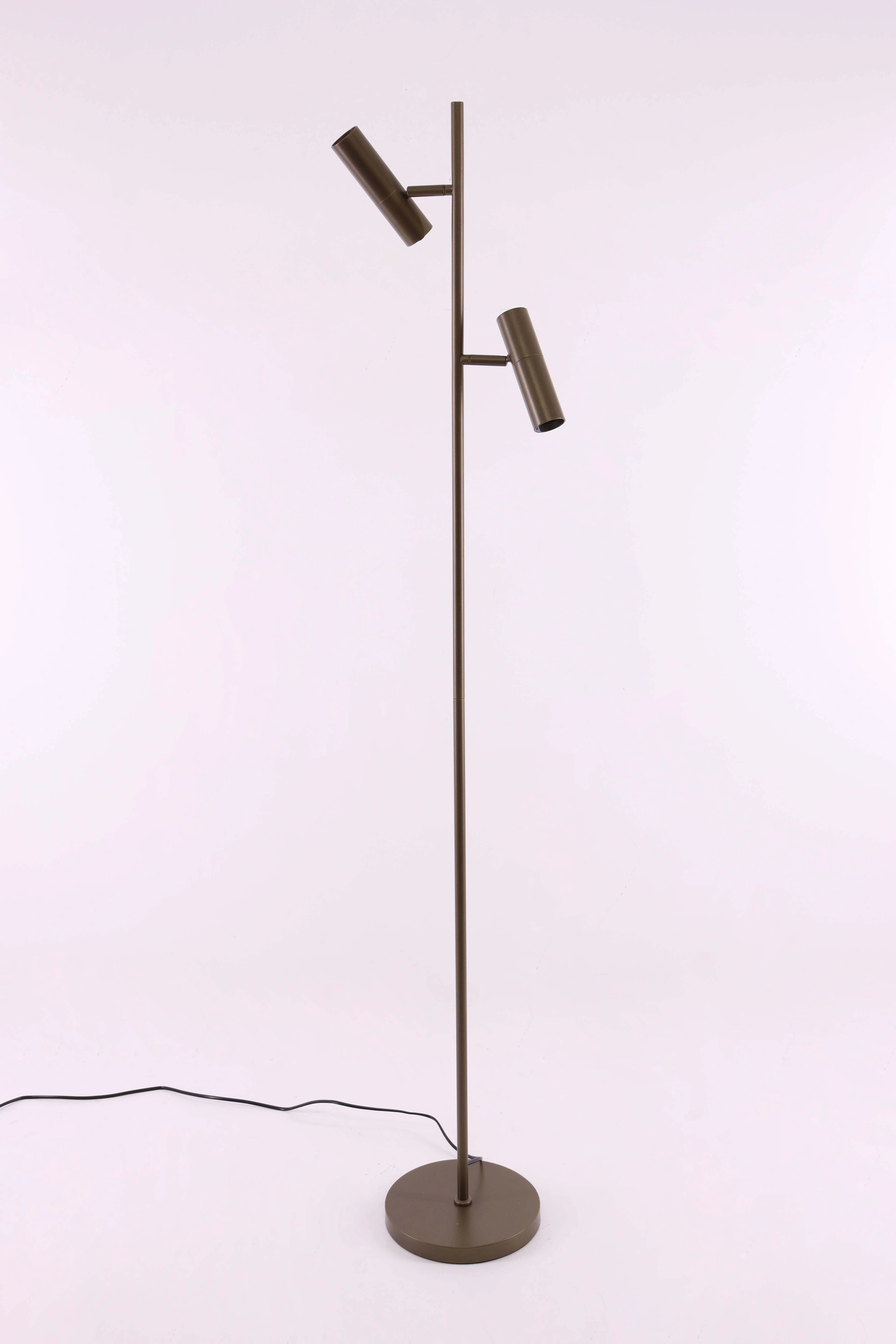 Minimalistische bronskleurige vloerlamp met twee verstelbare spots 46615