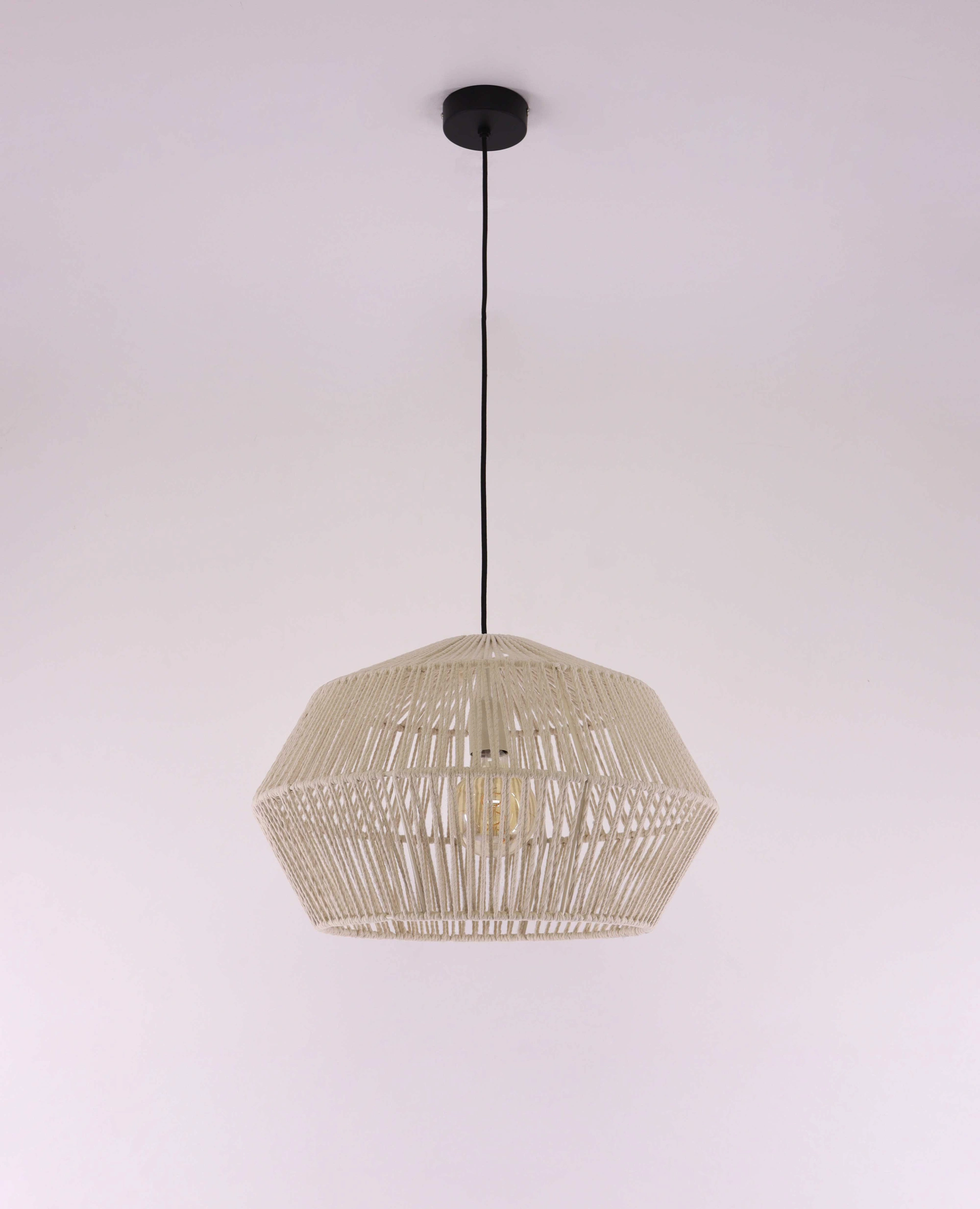 Hanglamp touw cream - Boho Rattan – Natuurlijke Gevlochten Lampenkap - Diameter 49cm 46323