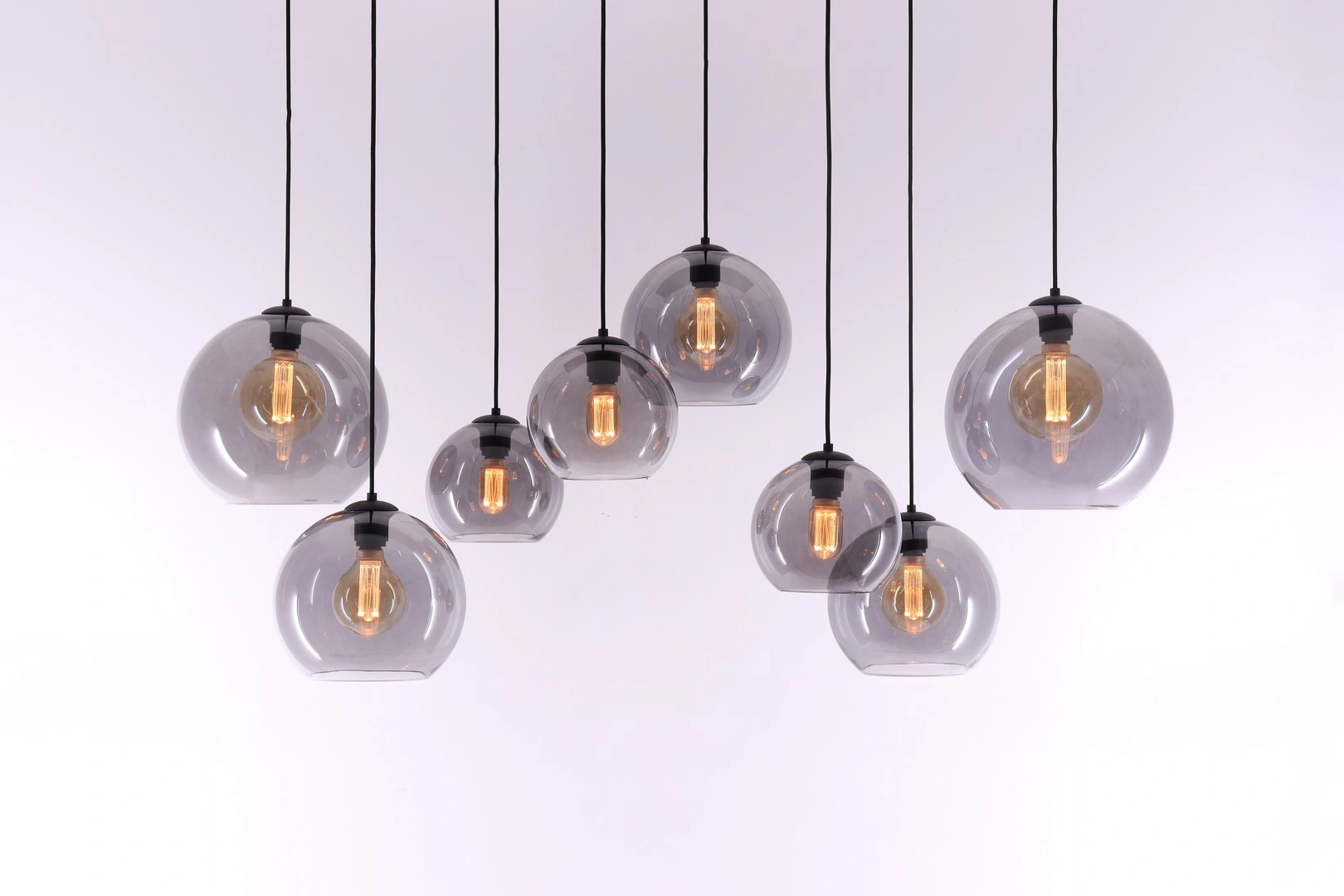 Hanglamp 8lichts - 8 Grey getint glazen - 135cm  50203