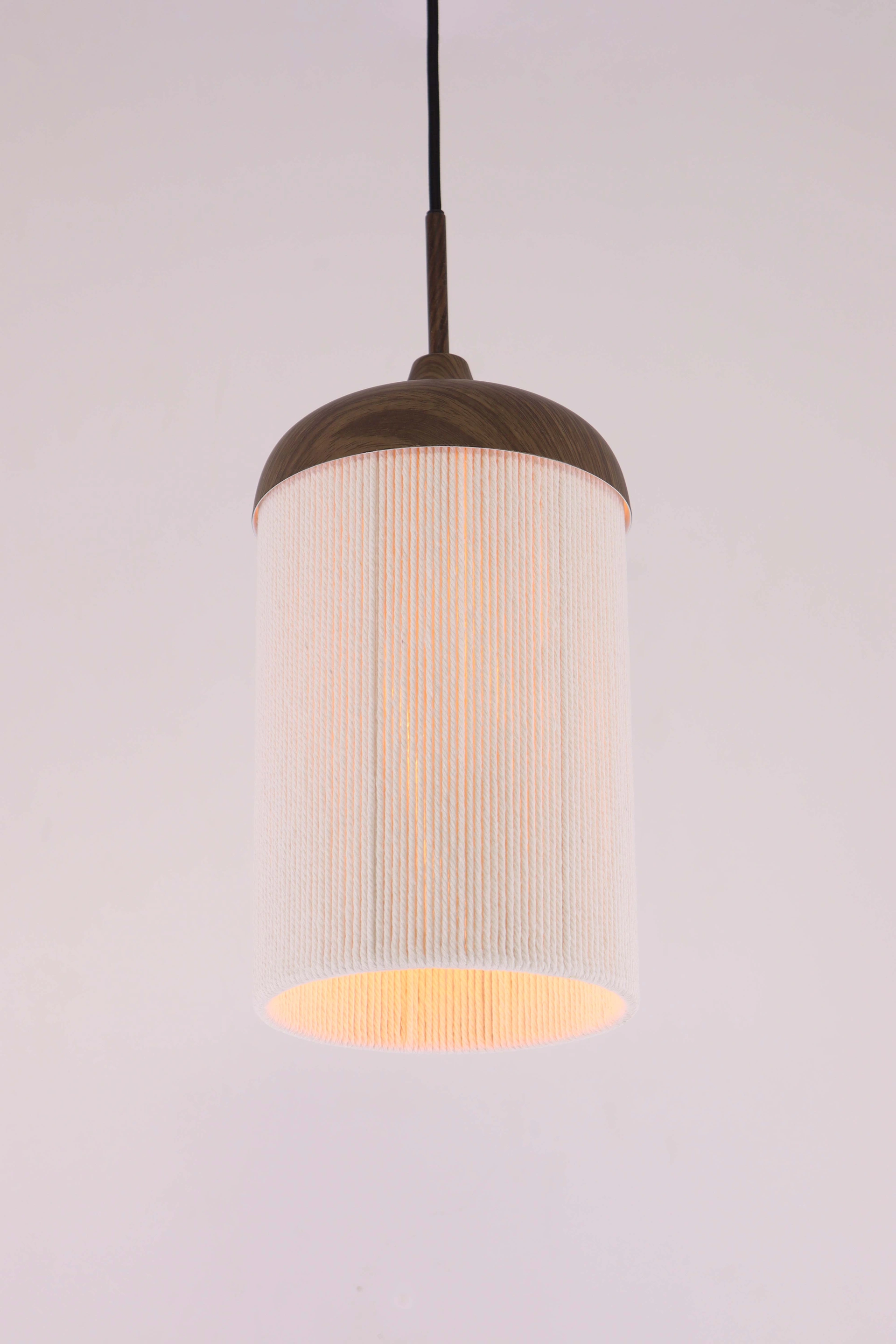 Hanglamp 1 lichts- Donkerhout look creme touwkap - Diameter 16cm  46805
