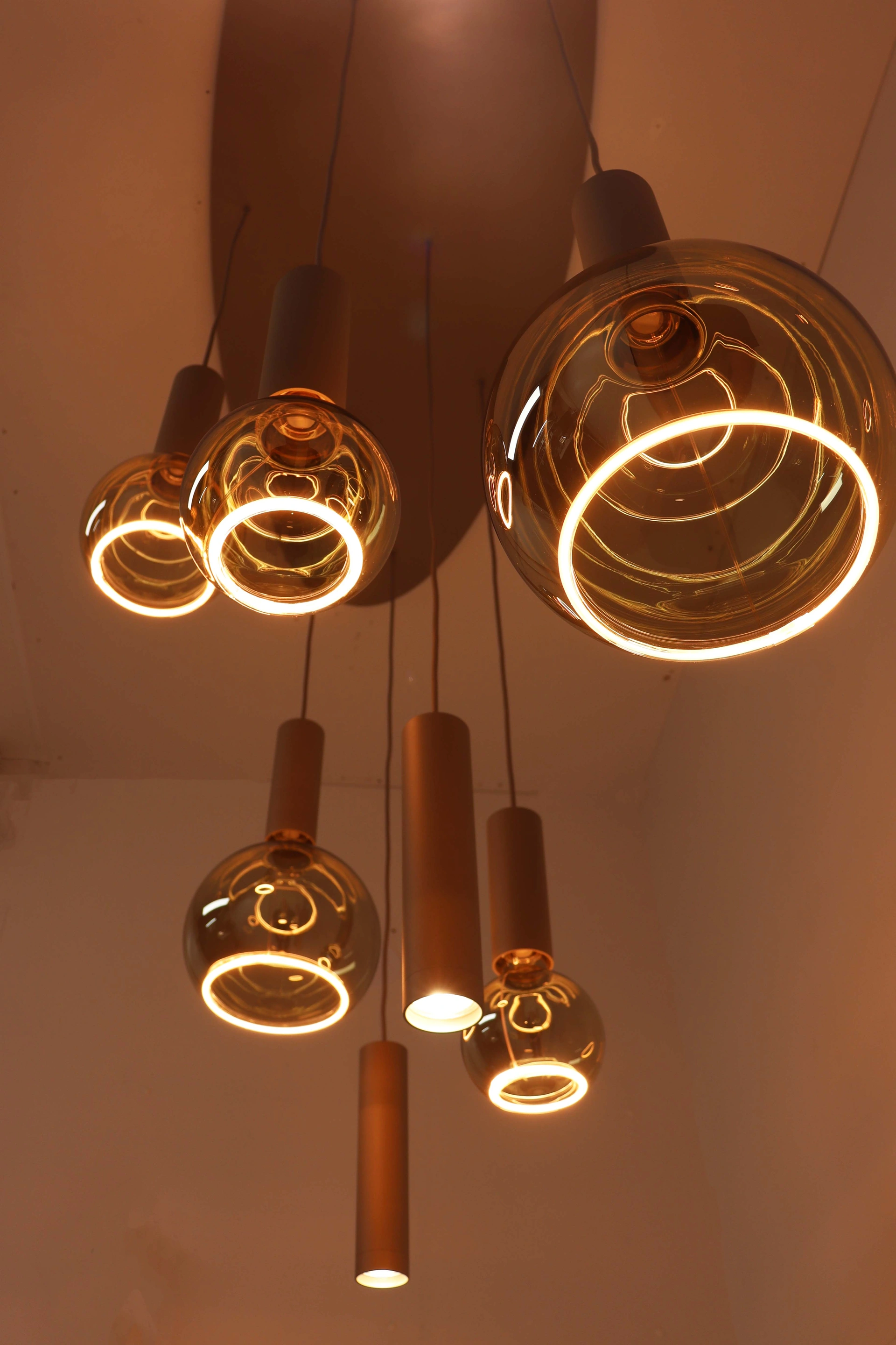 Hanglamp champagne zand 8-lichts 140 cm Segula Floating LED en GU10 spots 50276