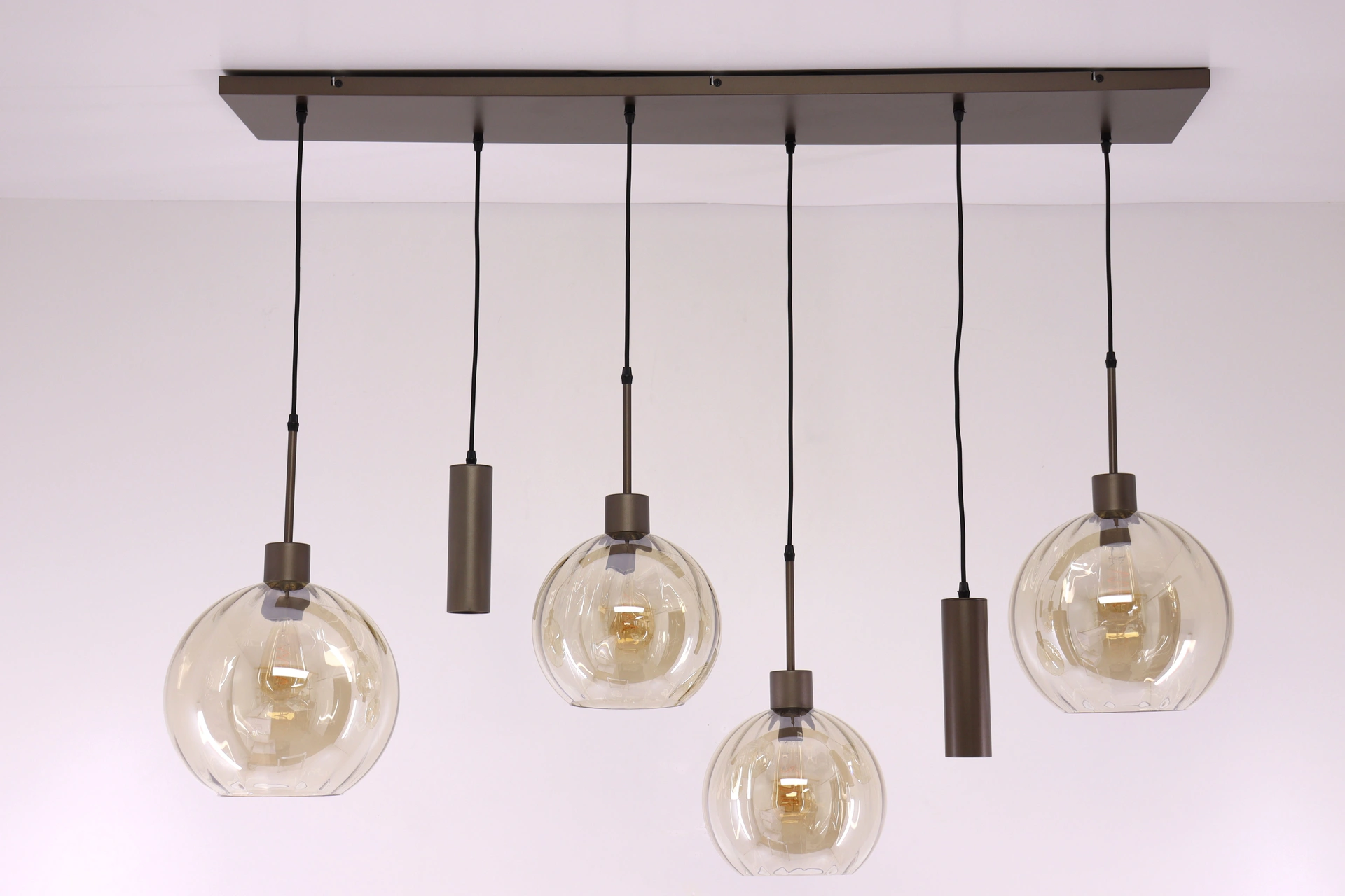 Moderne hanglamp cacao amber glas 130 cm 6 lichts 61215