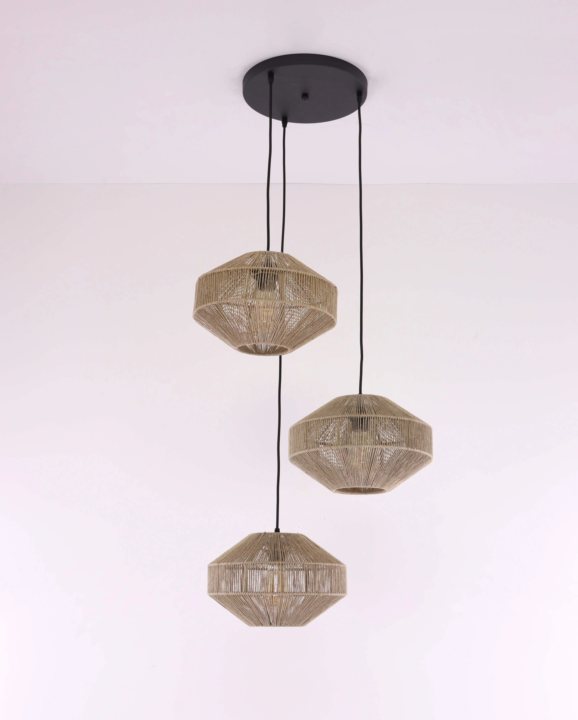 Hanglamp touw 3 lichts zwart, plafondlamp natuurlijk touw 50267