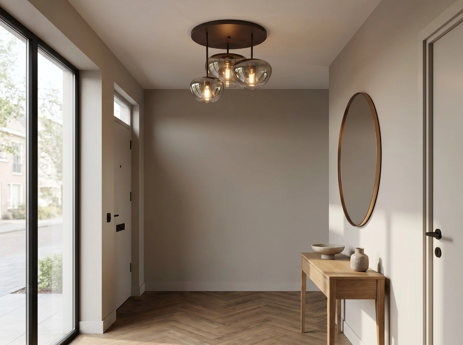 Plafondlamp hal cacao met 3 glazen Ø45 cm 50285