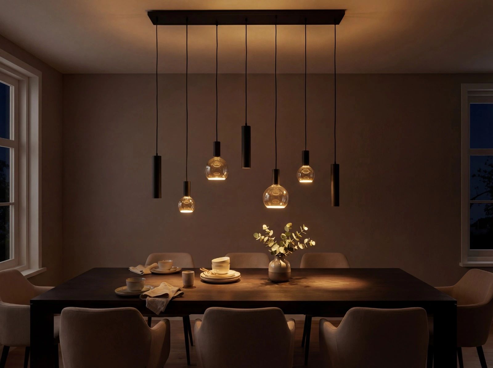 Hanglamp zwart 7-lichts 130 cm incl. Segula Floating smoke 50277